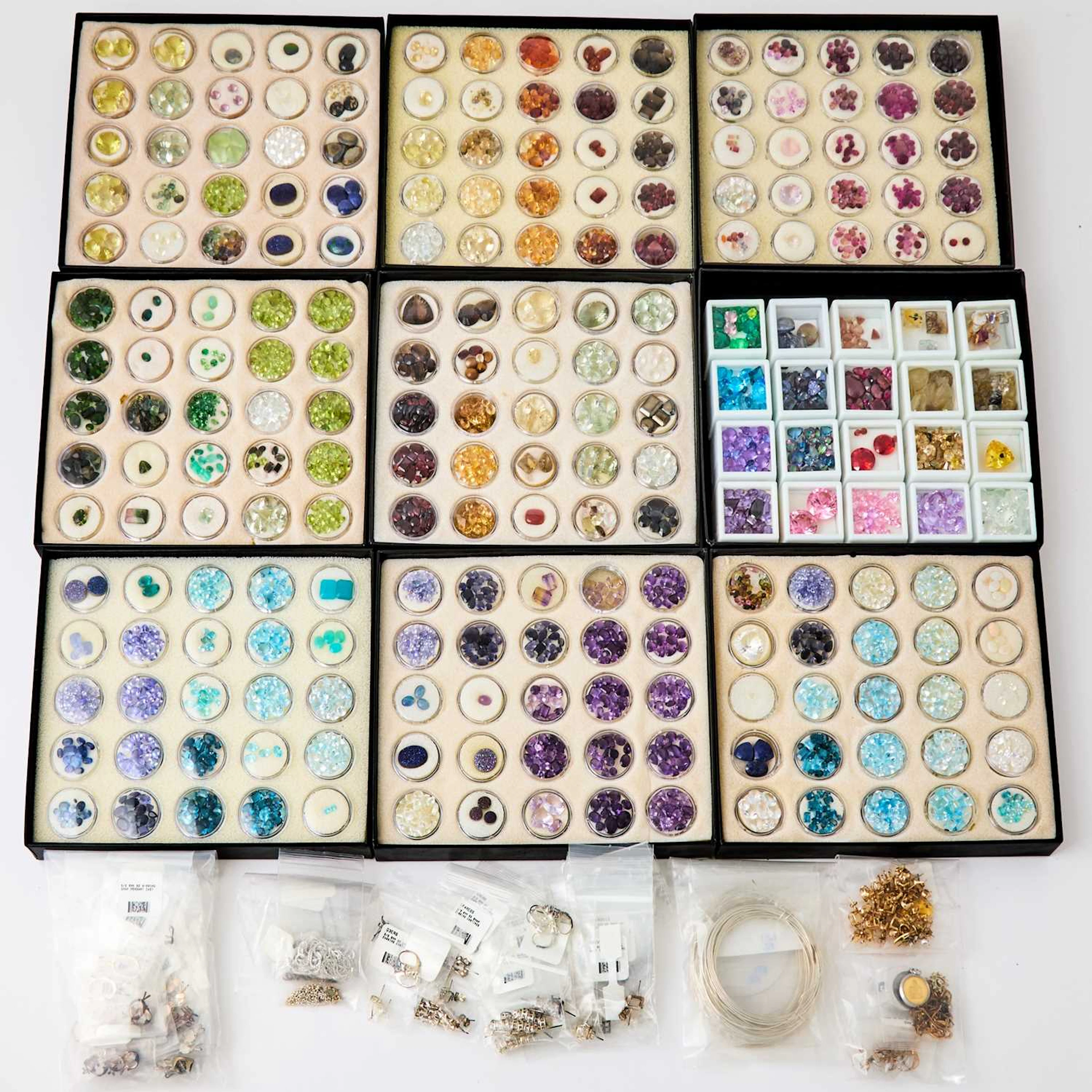 Group of Unmounted Gemstones, Synthetic Gemstones and Gold, Silver