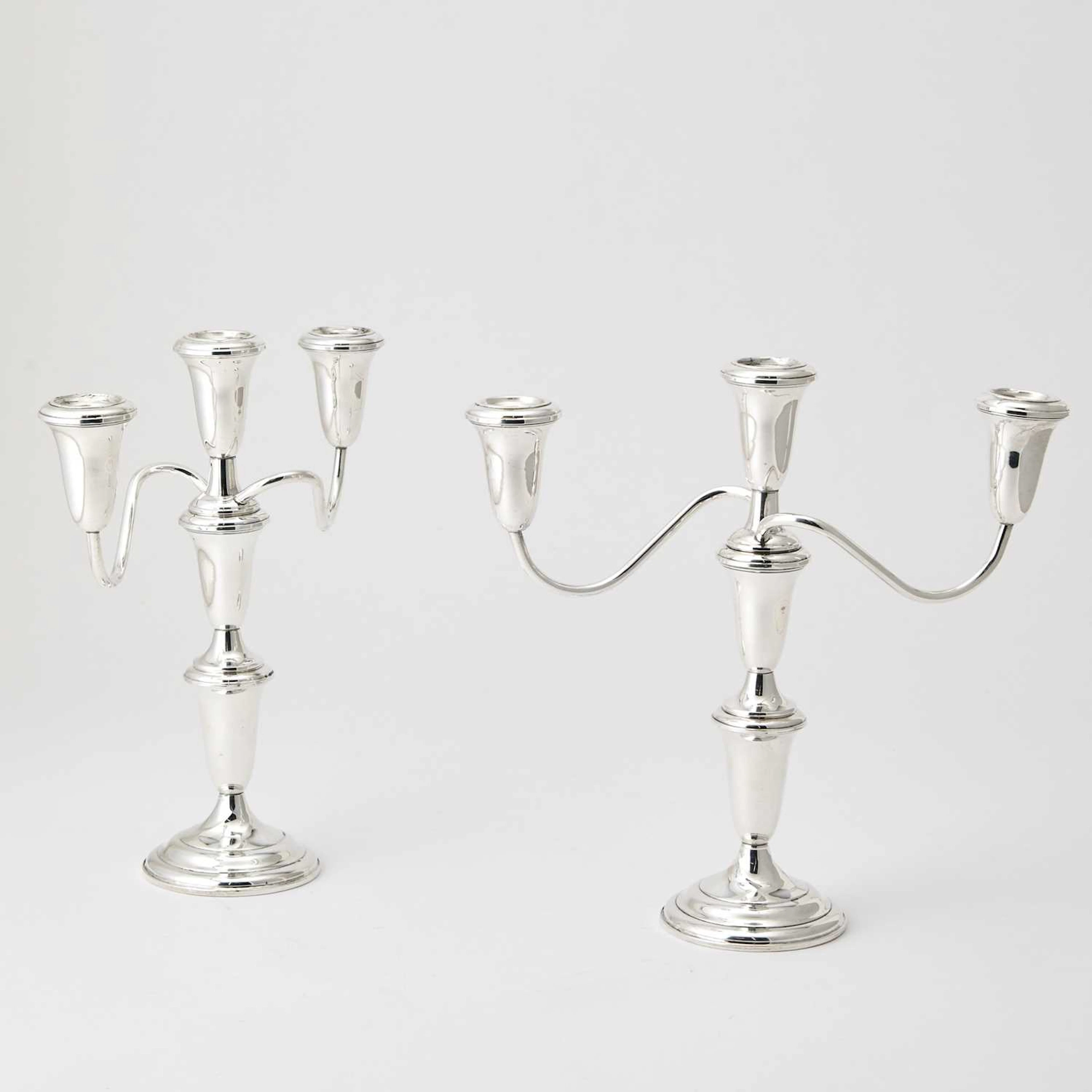 Pair of Empire Sterling Silver Adjustable Three-Light Candelabra