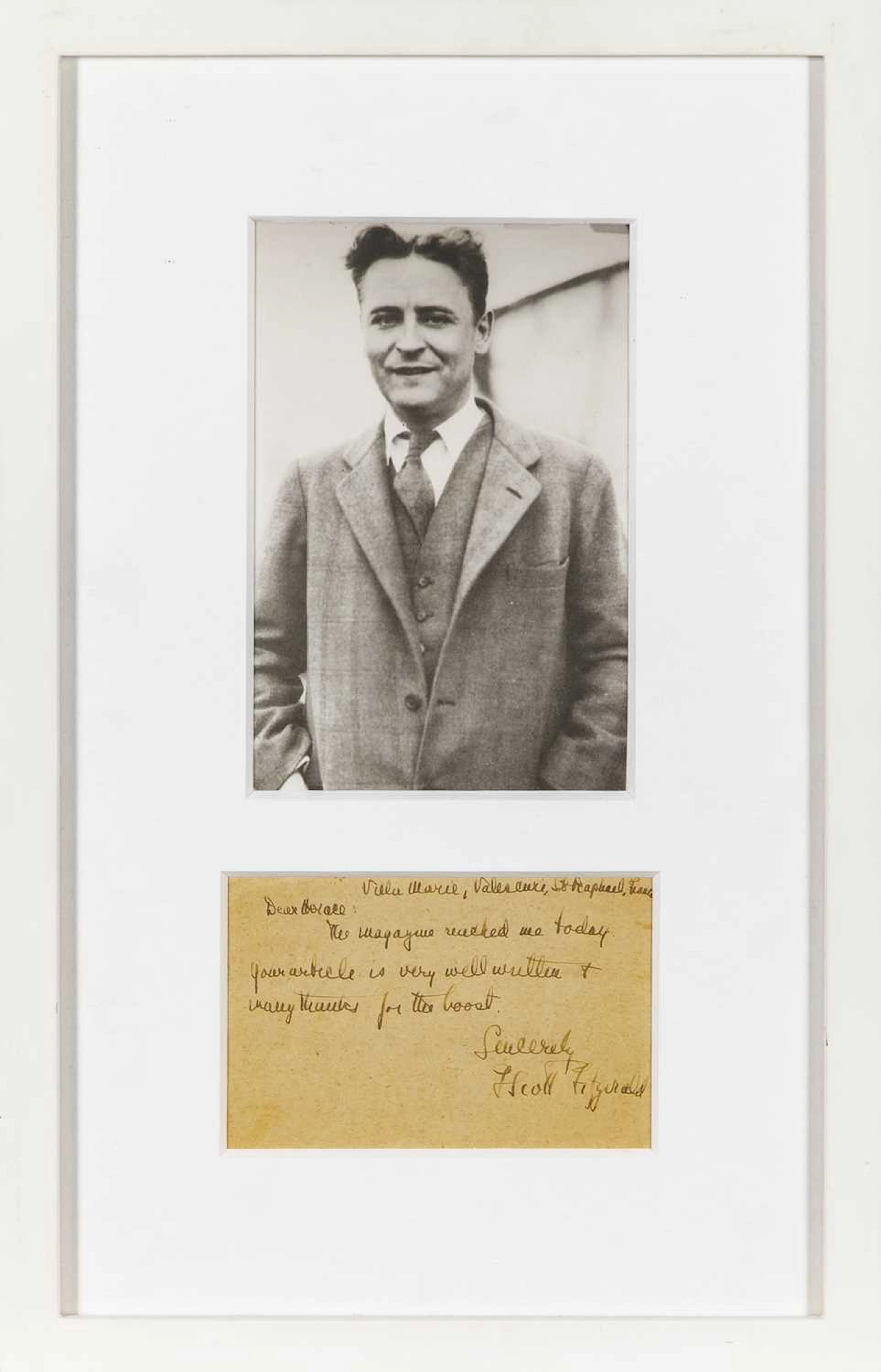 F. Scott Fitzgerald pens a note from the Riviera while writing The Great Gatsby