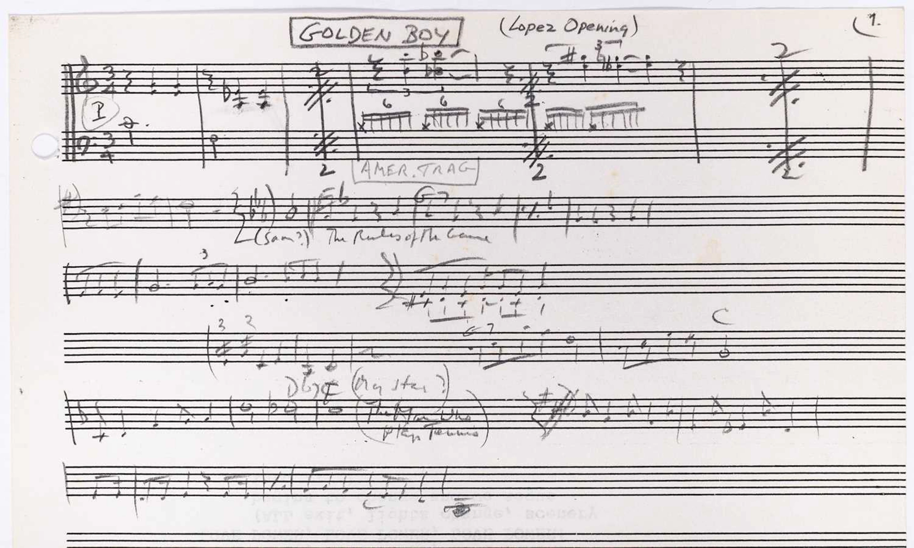 Golden Boy materials, including an holograph musical manuscript, Sammy
