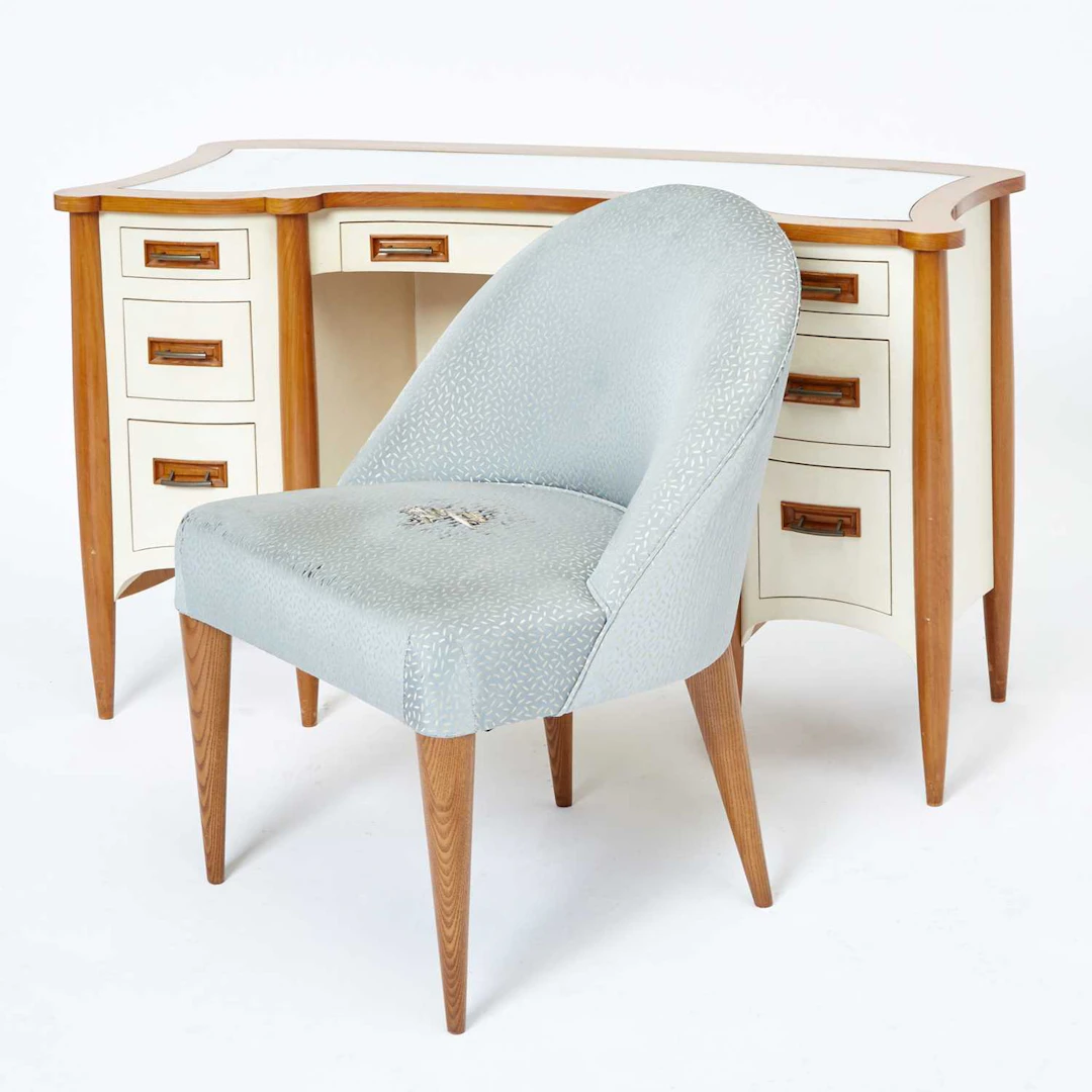 Oak and Parchment Vanity Table