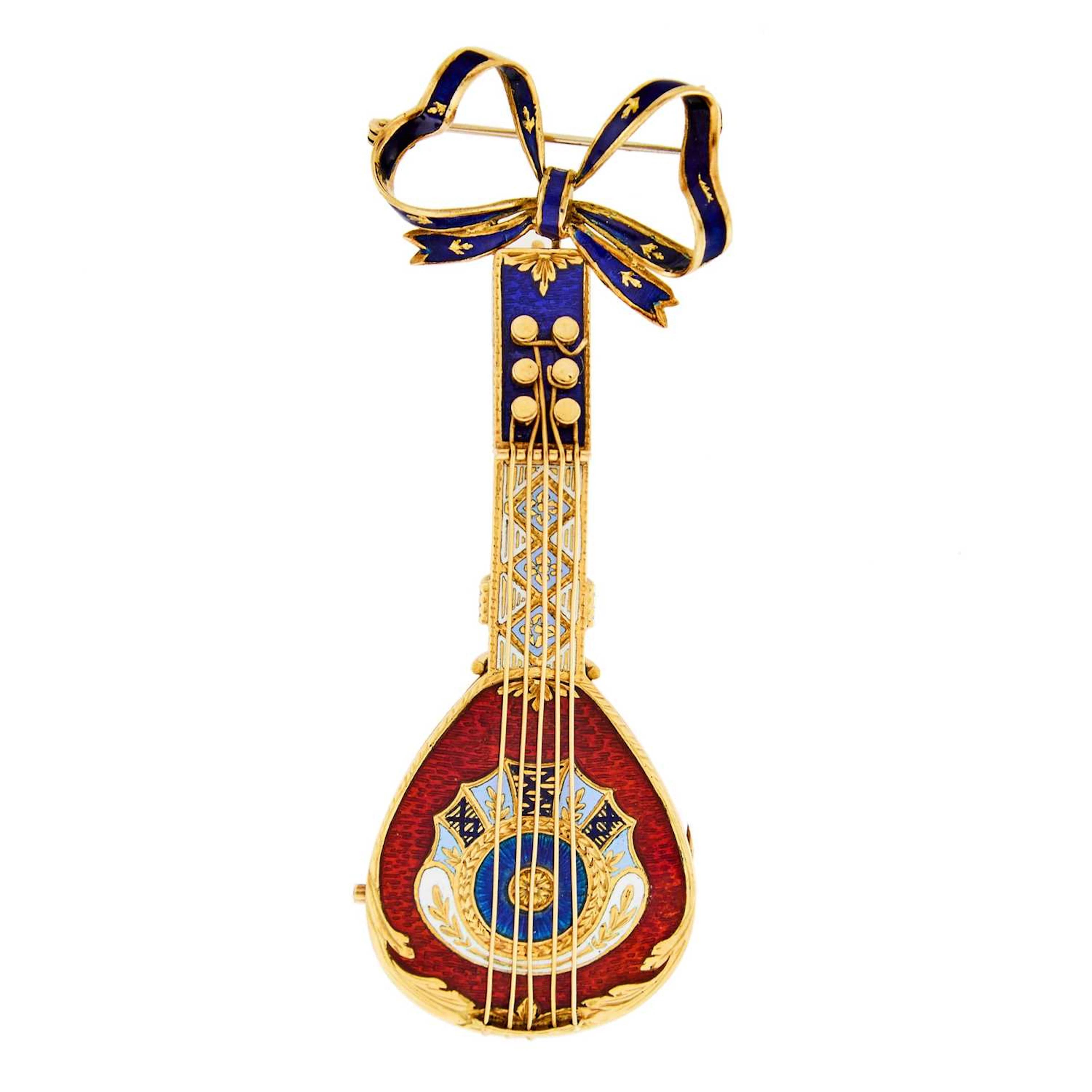 Antique Gold and Enamel Mandolin Pendant-Brooch