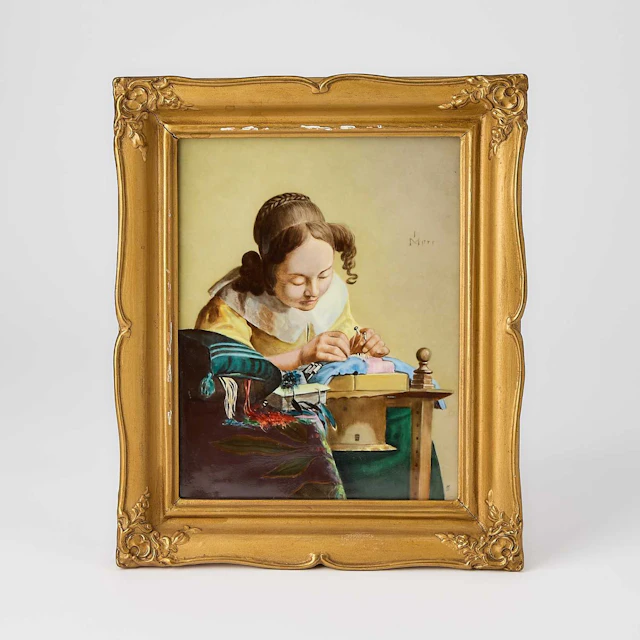 German Porcelain Plaque of The Lacemaker