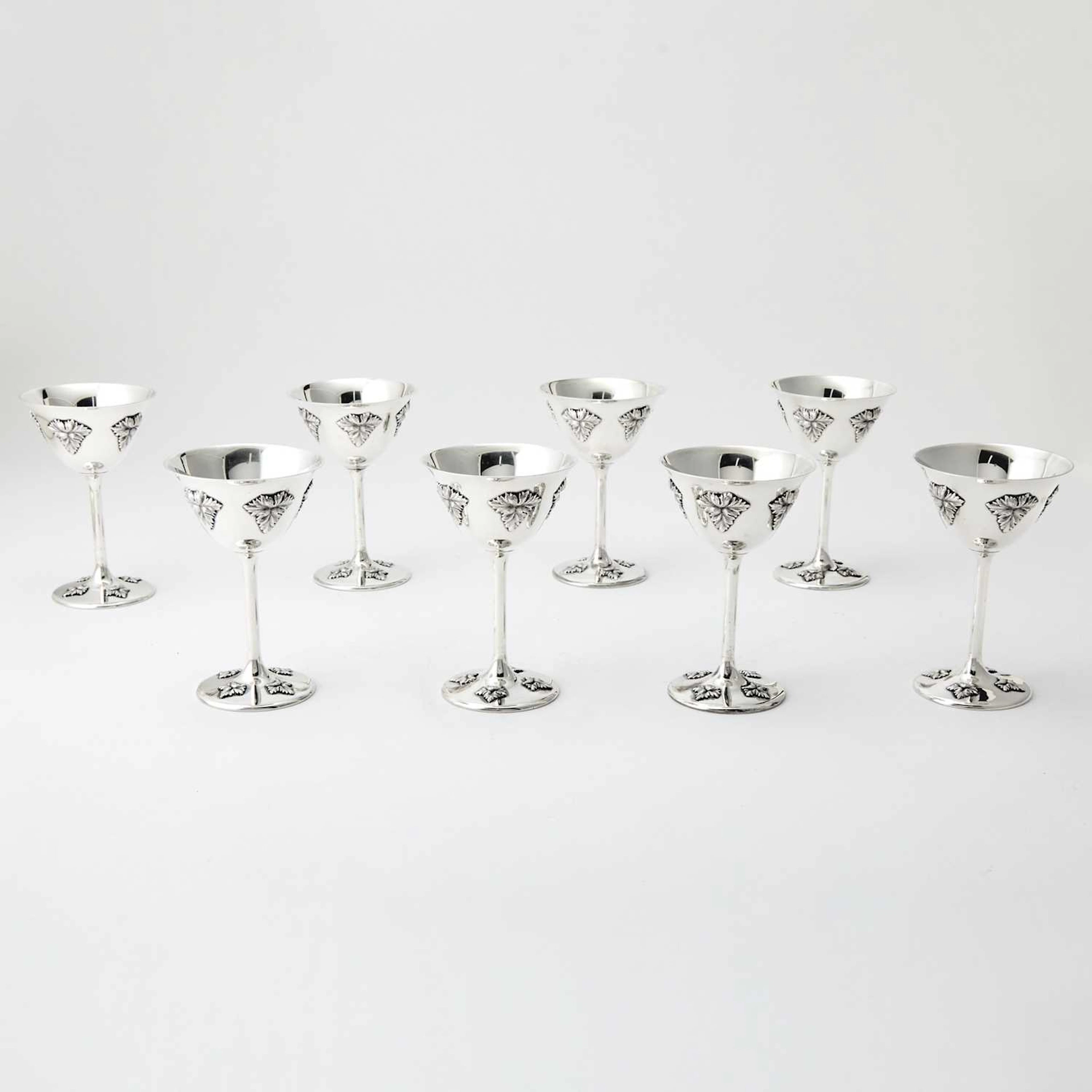 Set of Eight English Sterling Silver Goblets