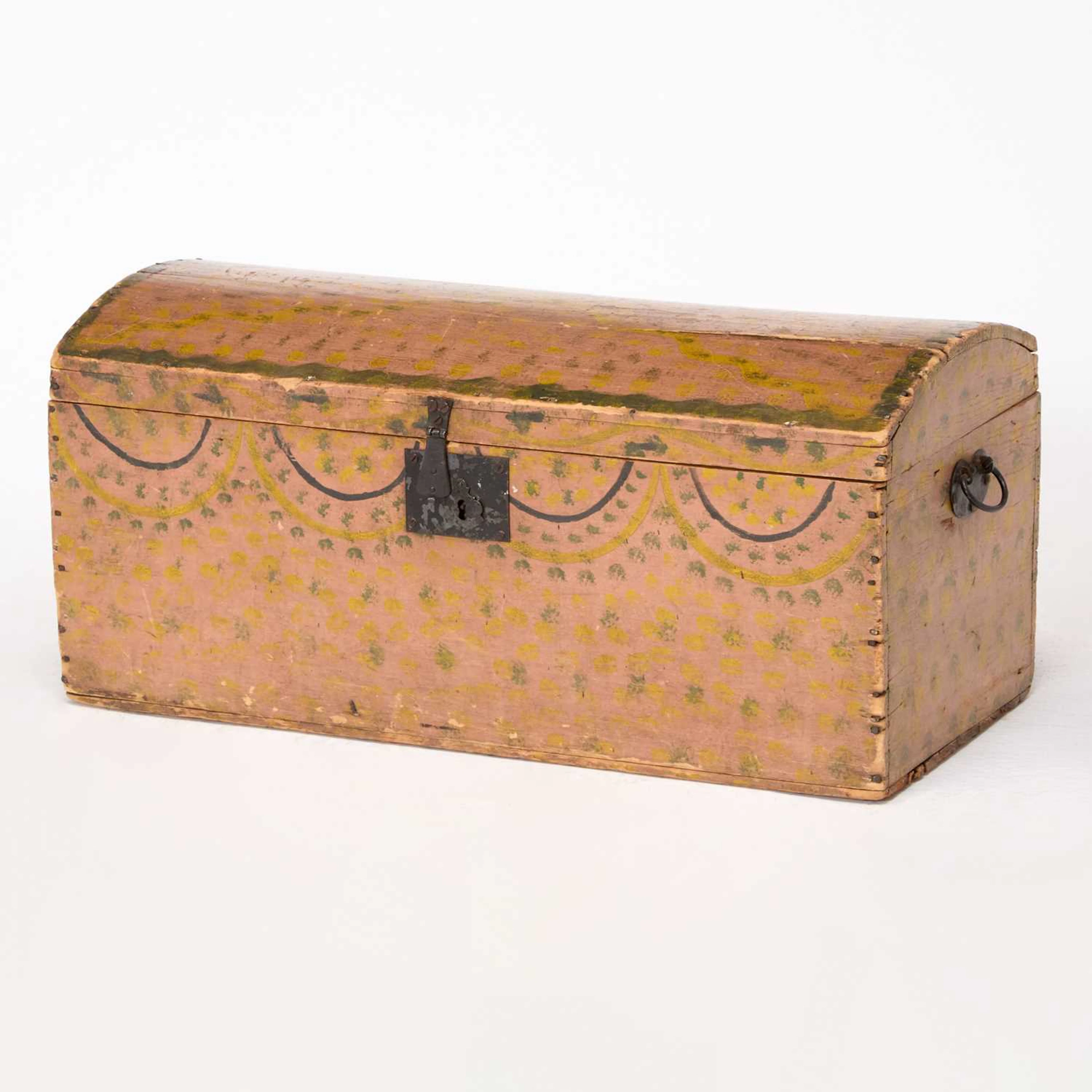 Paint Decorated Pine Dome-Top Box