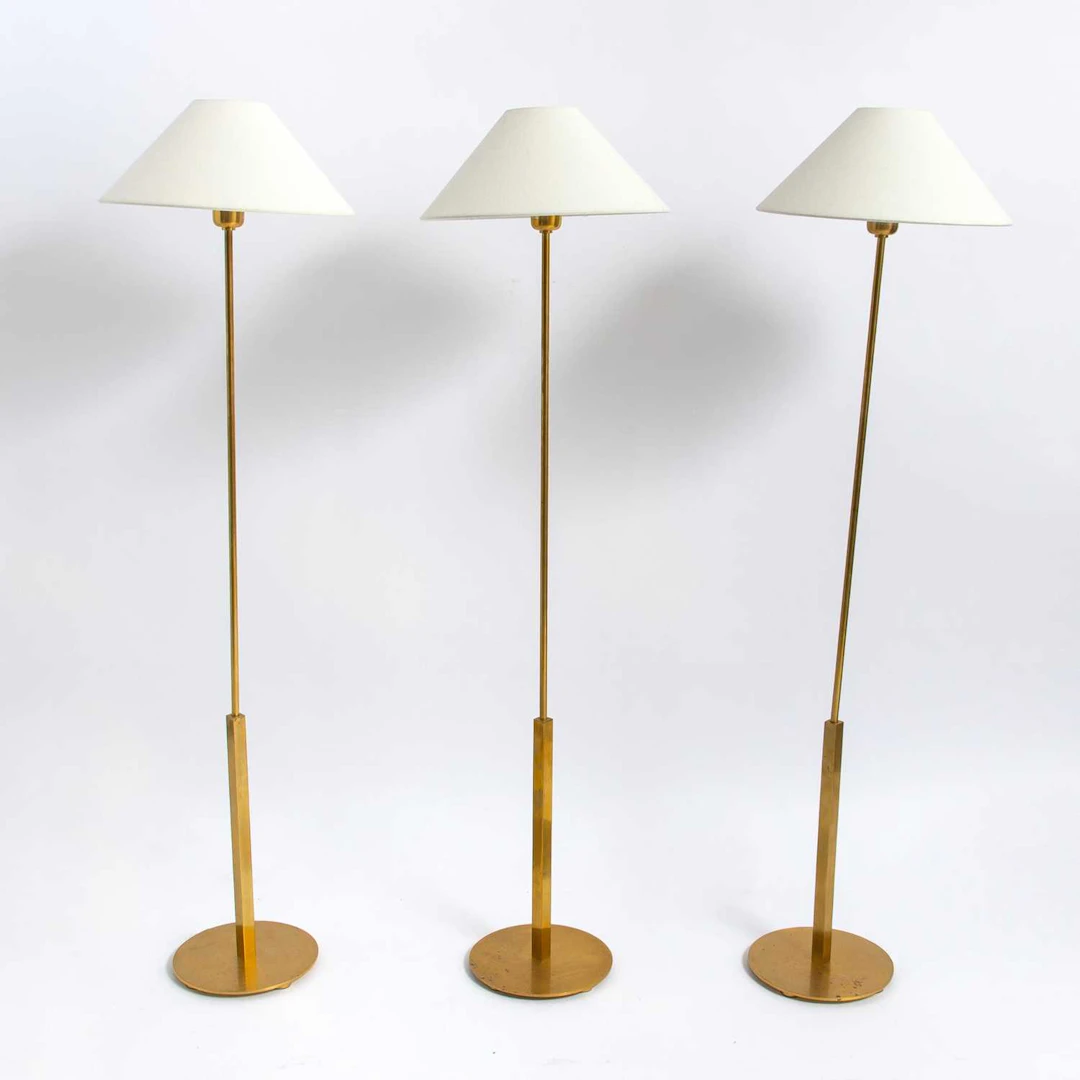 Set of Three Contemporary Design Brass Finish Metal Floor Lamps