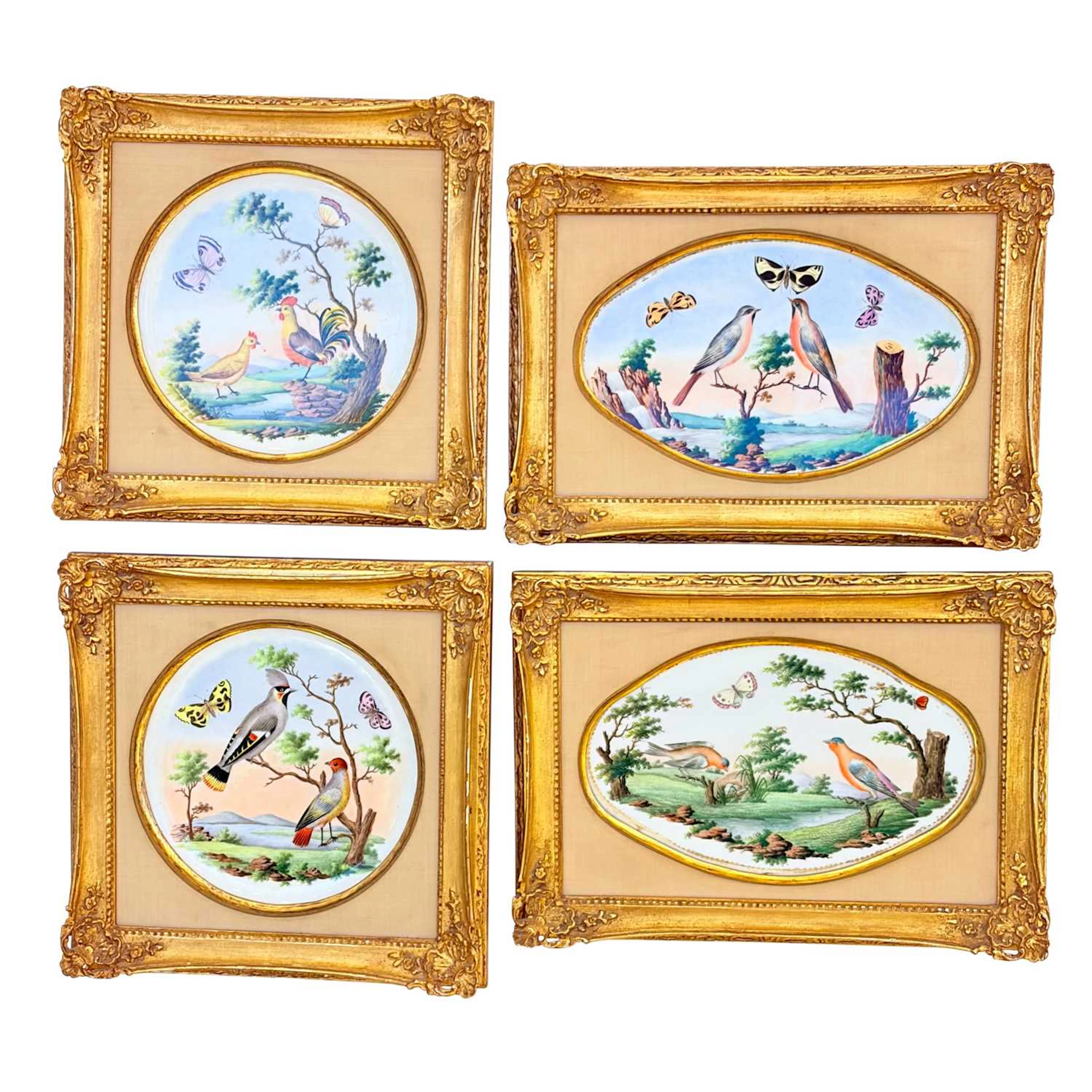 Two Pairs of Sevres Gilt and Hand-Painted Porcelain Plates