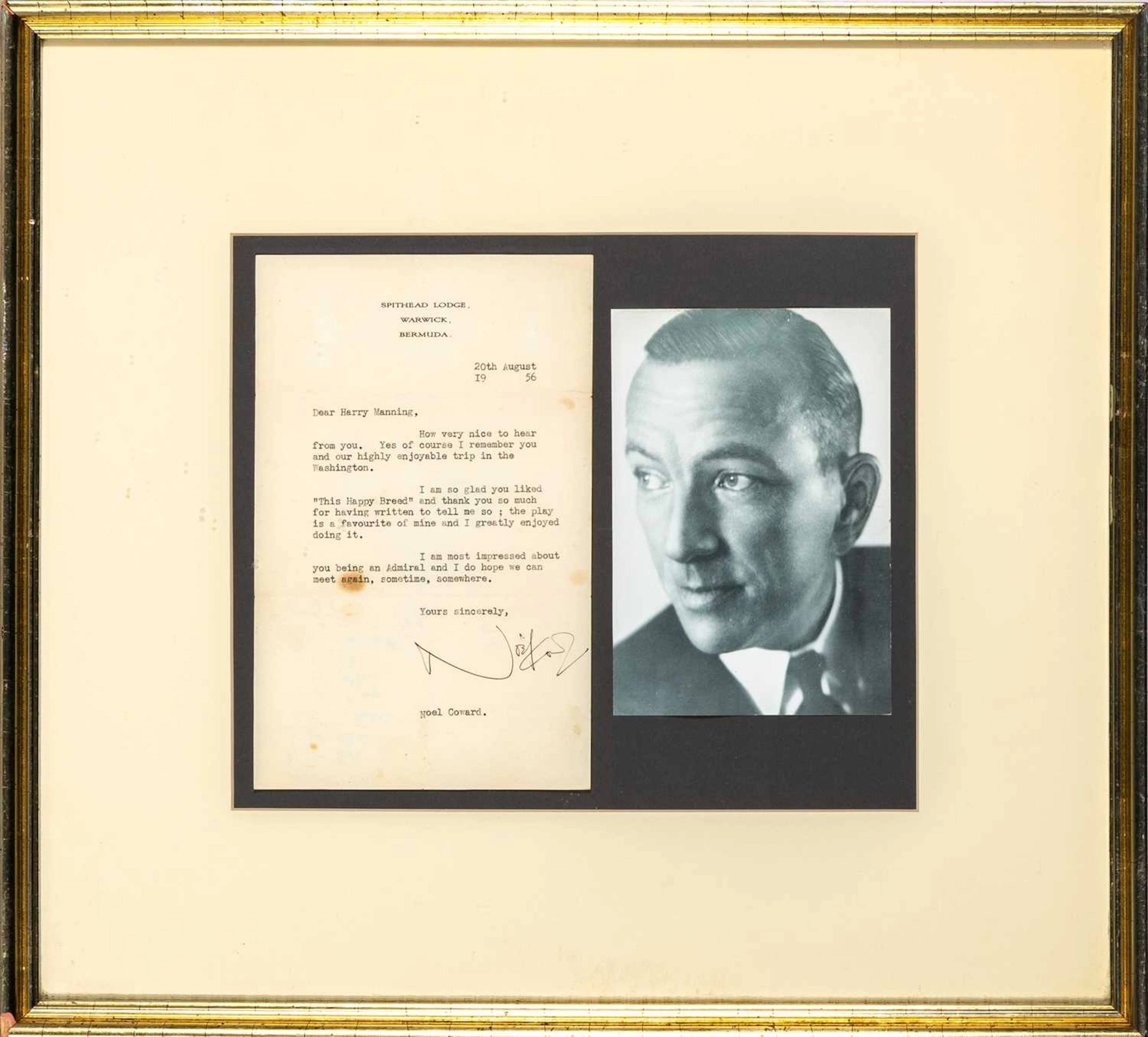 A Noel Coward inscribed musical quotation, with an interesting typed