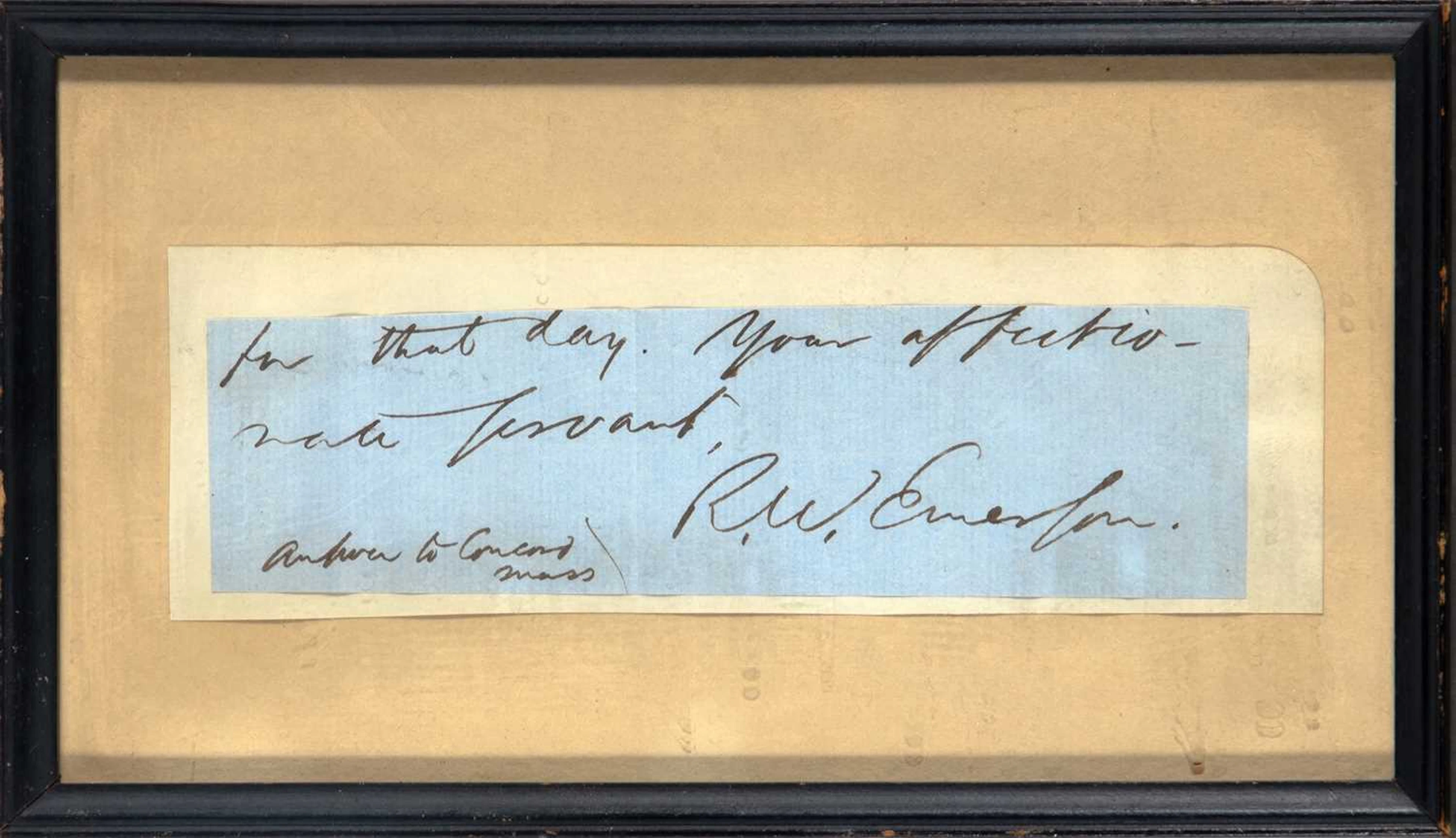 Ralph Waldo Emerson signature clipped from a letter