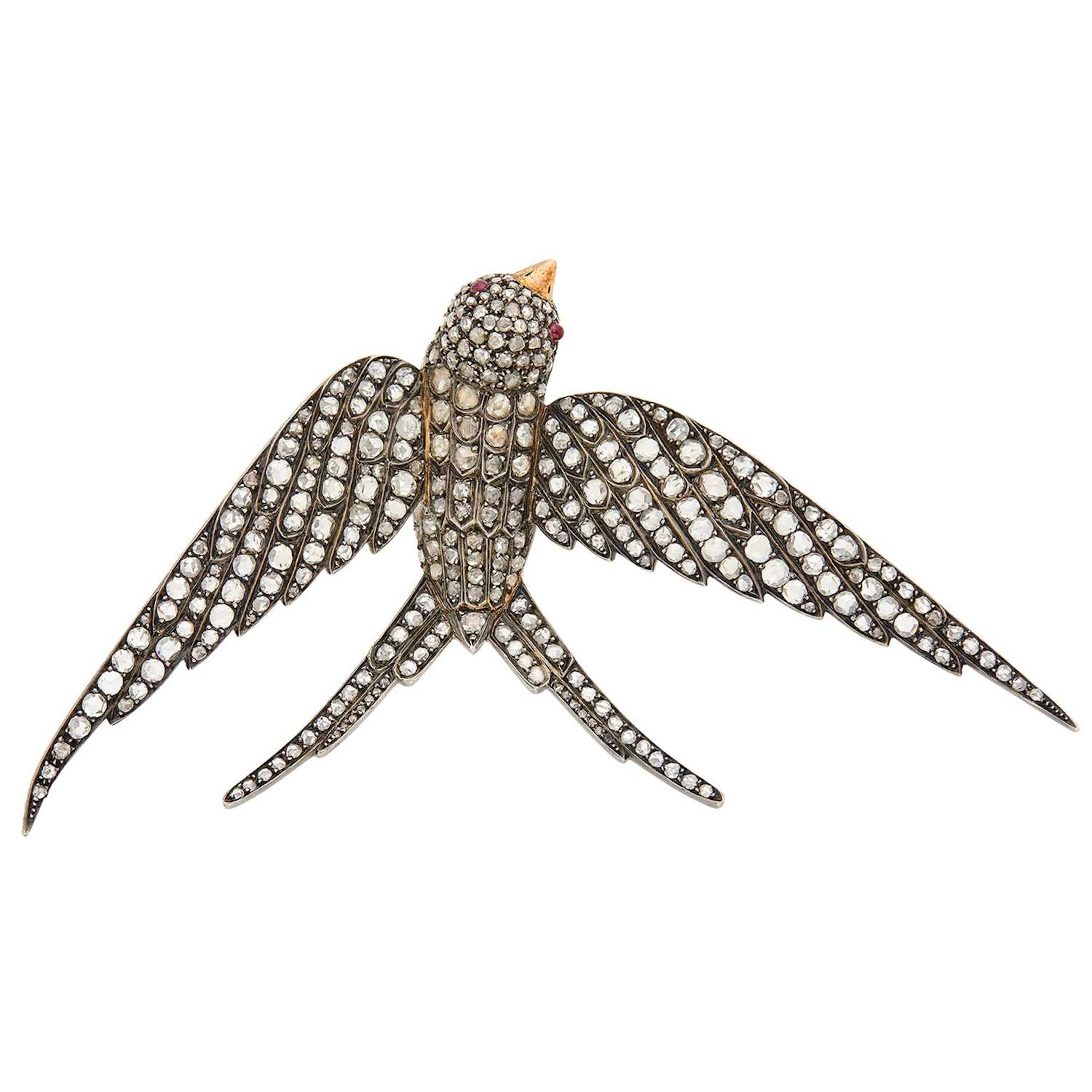 Silver, Gold and Diamond Swallow Clip