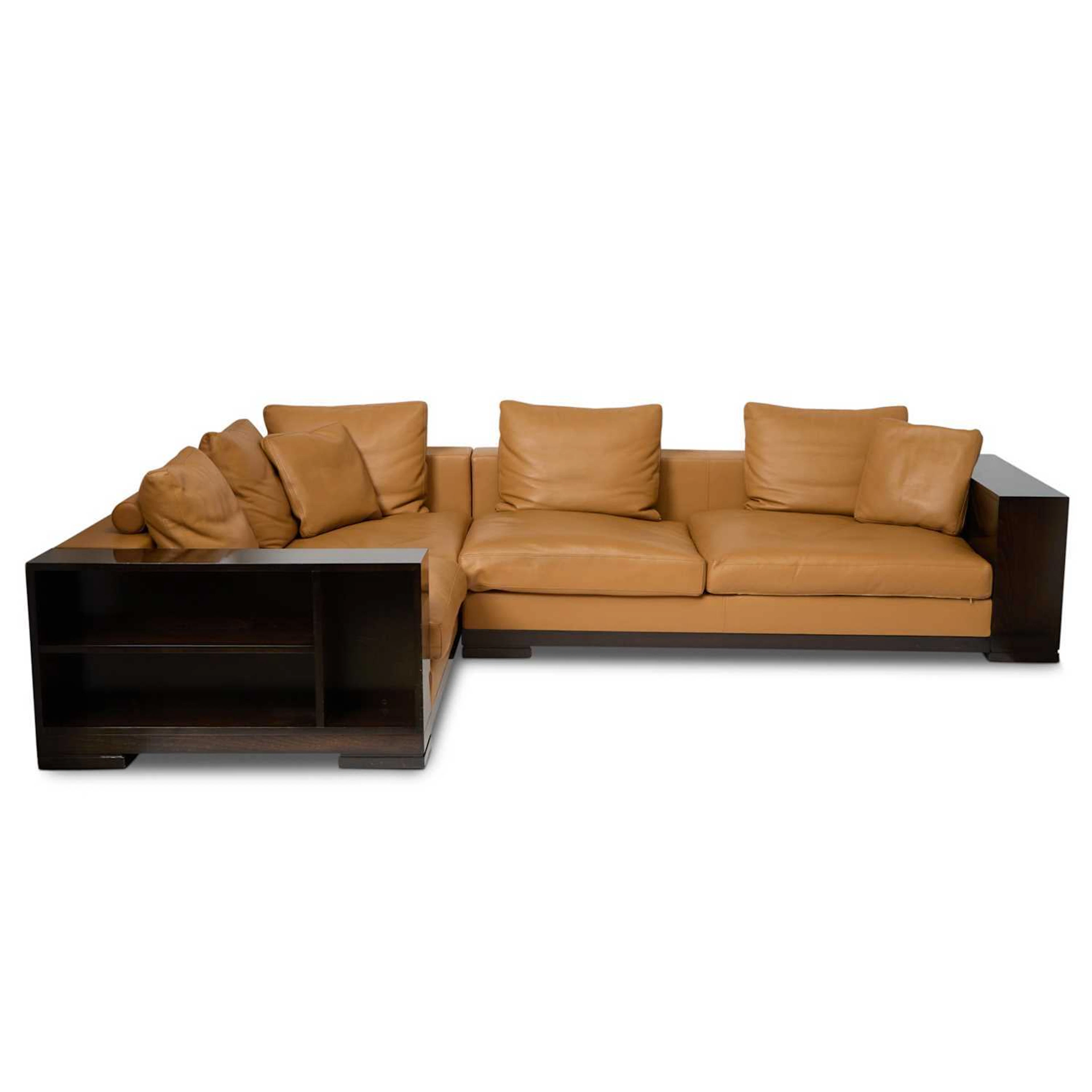 Hugues Chevalier Leather Upholstered Dark-Stained Wood "Dominique"