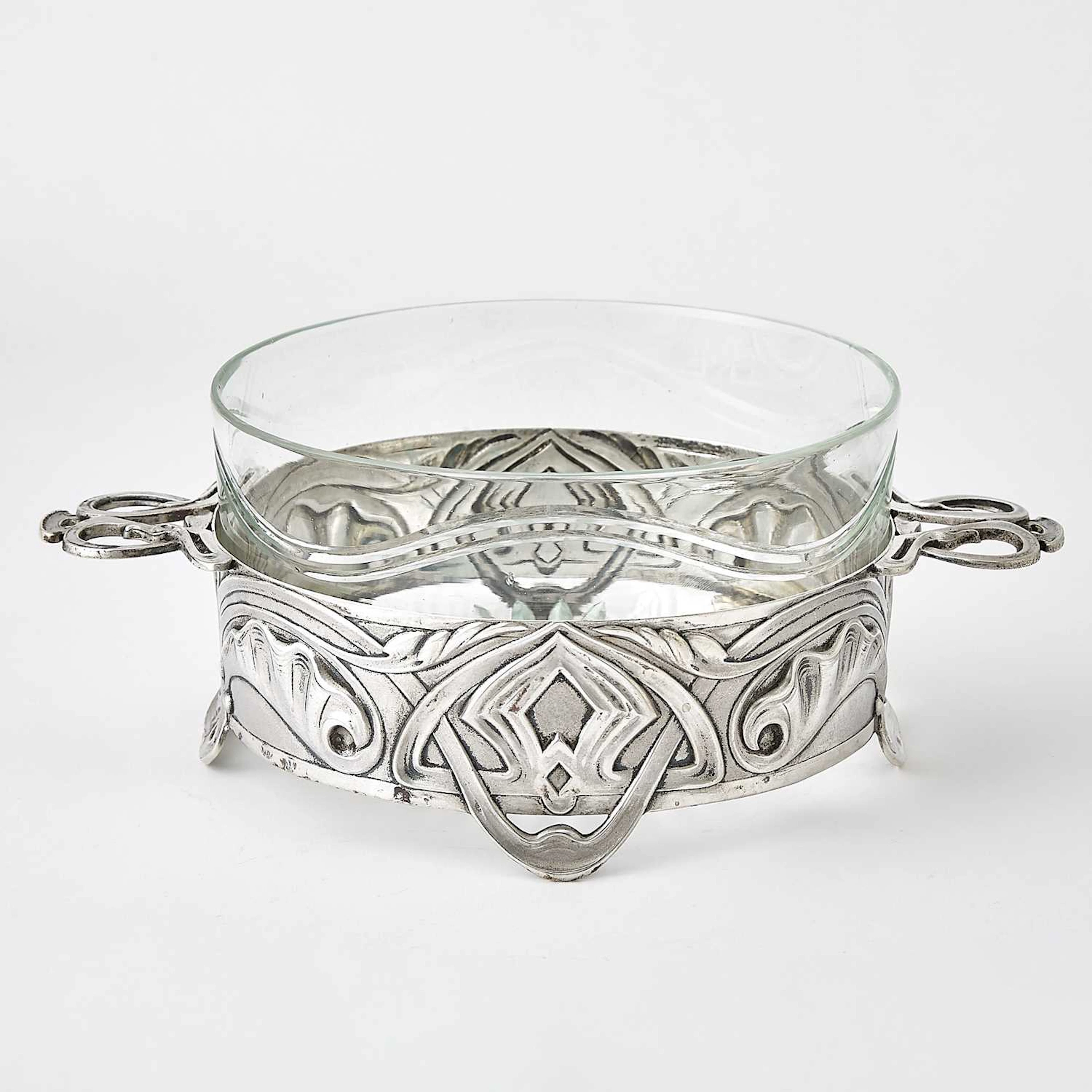Continental Art Nouveau Silver and Glass Centerpiece Bowl
