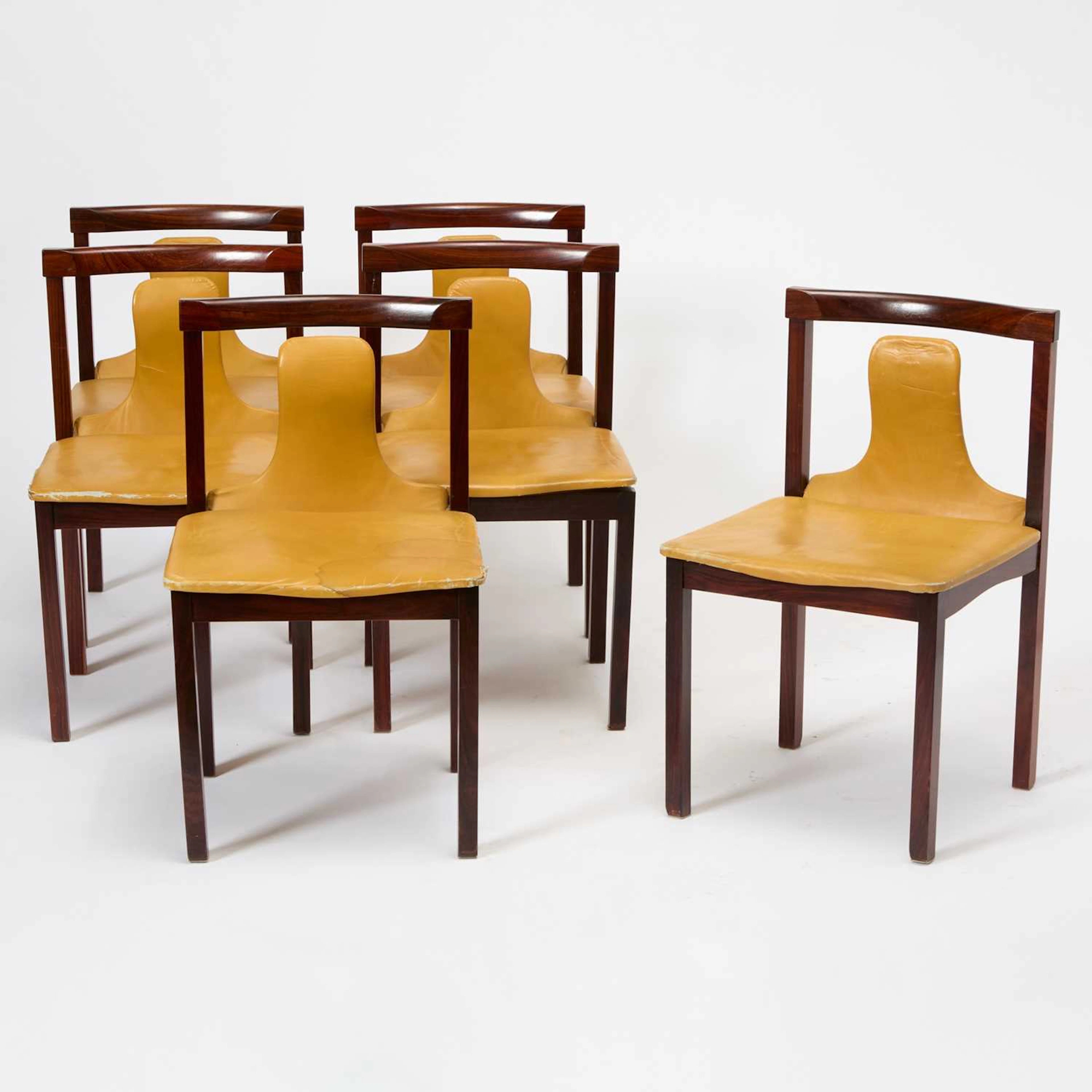 Set of Six Claudio Salocchi for Sormani Leather and Rosewood Dining Chairs