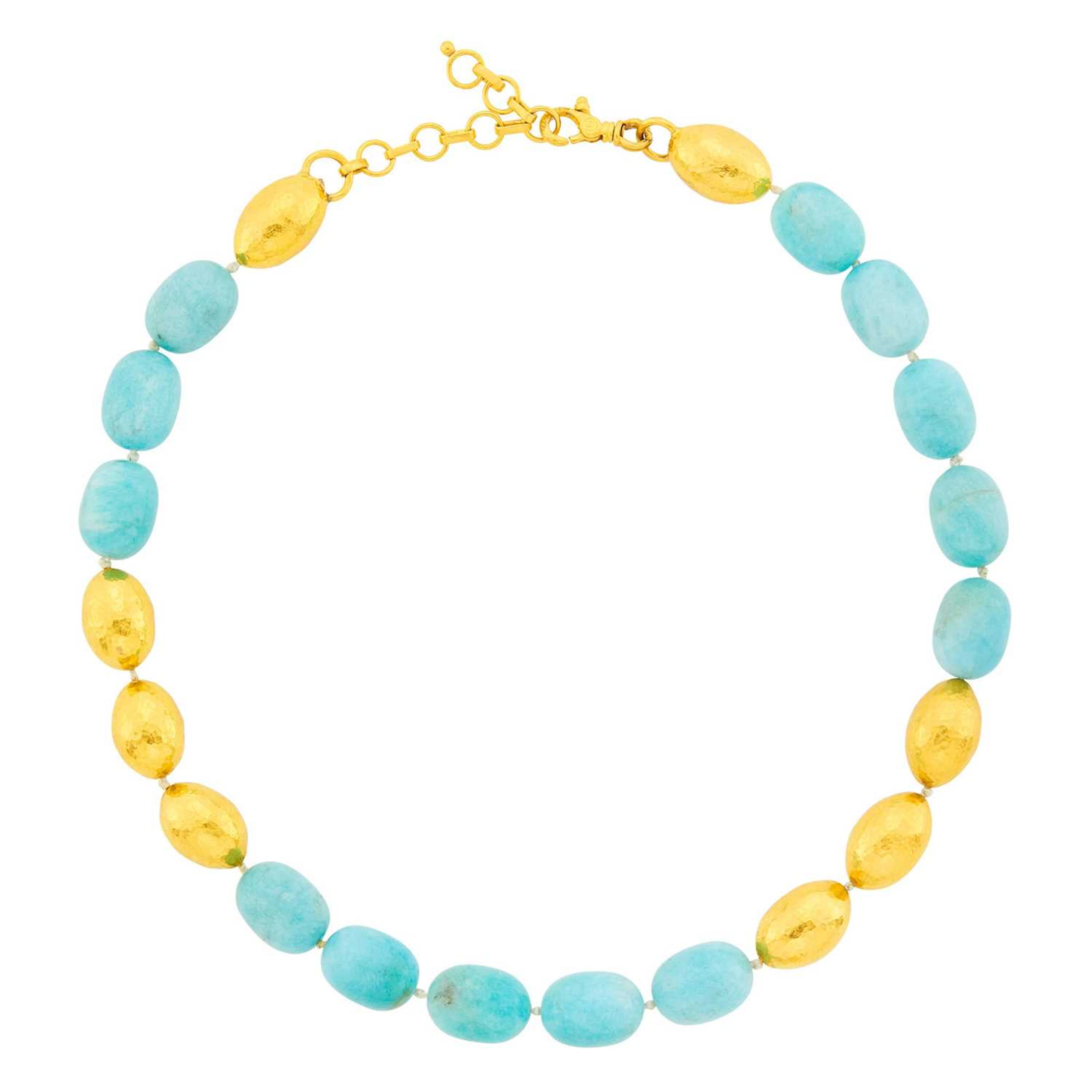 Gurhan Hammered Gold and Amazonite Bead Necklace