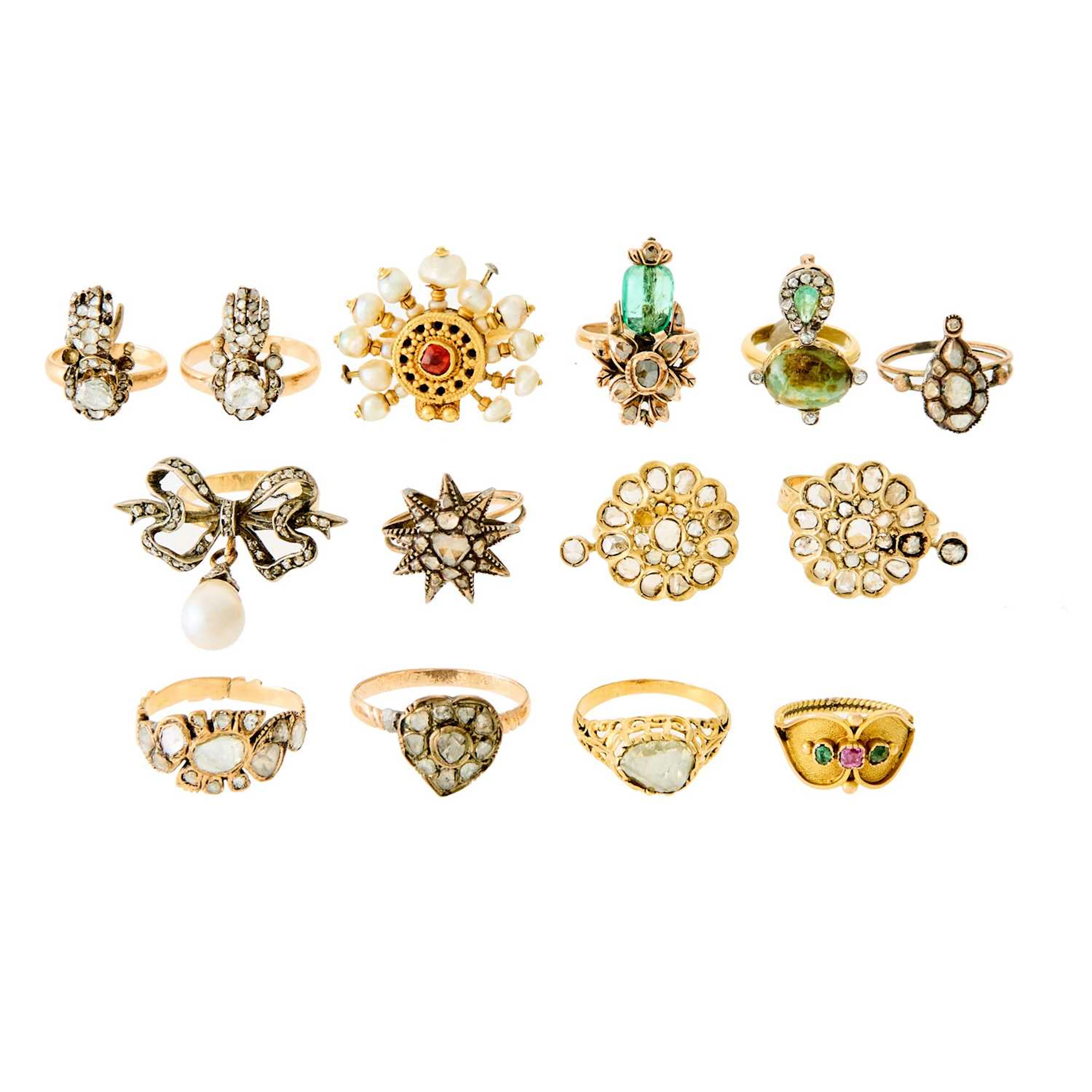 Group of Antique Gold, Gold-Filled, Gilt-Metal and Gem-Set Rings
