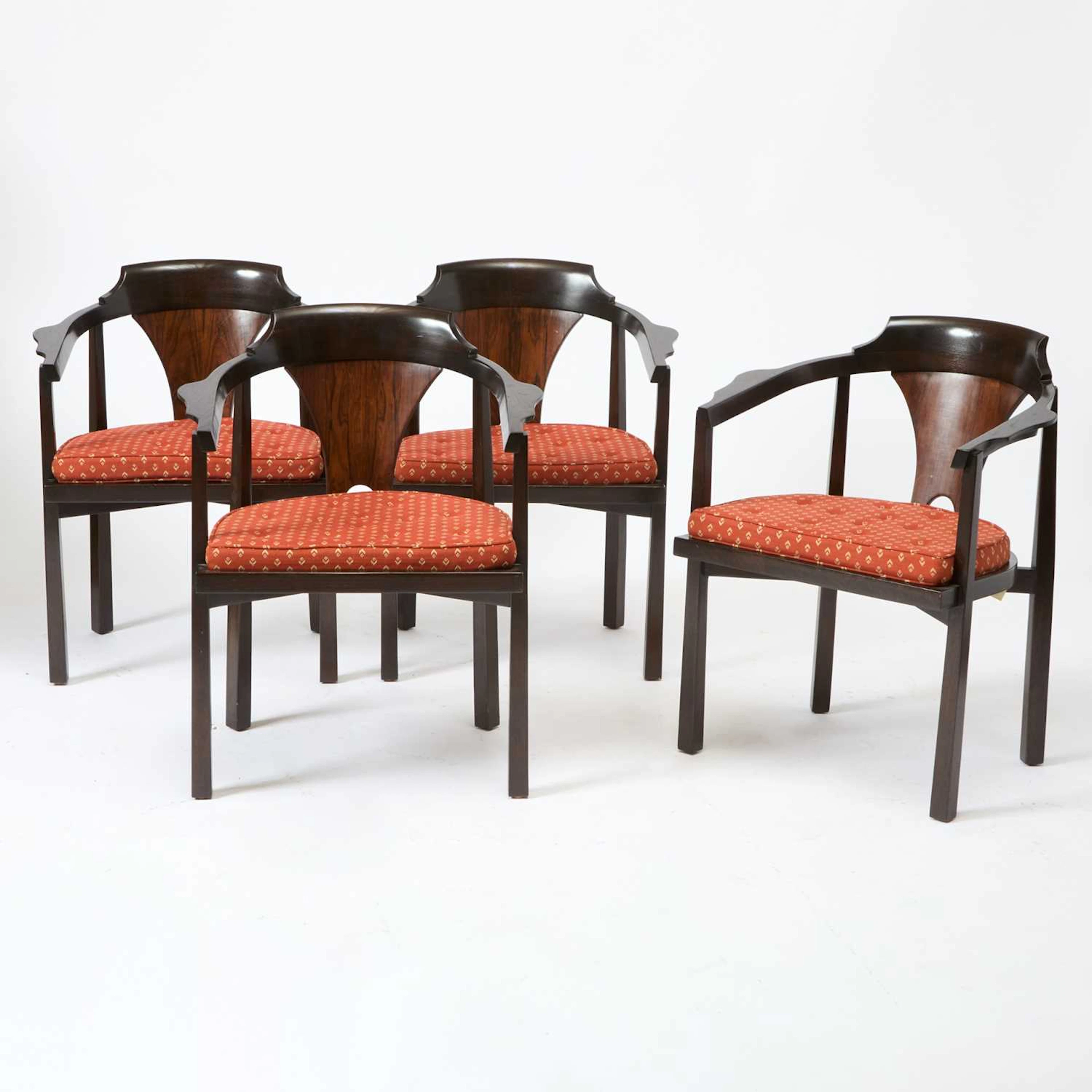 Set of Four Edward Wormley for Dunbar Upholstered Stained Wood "Model
