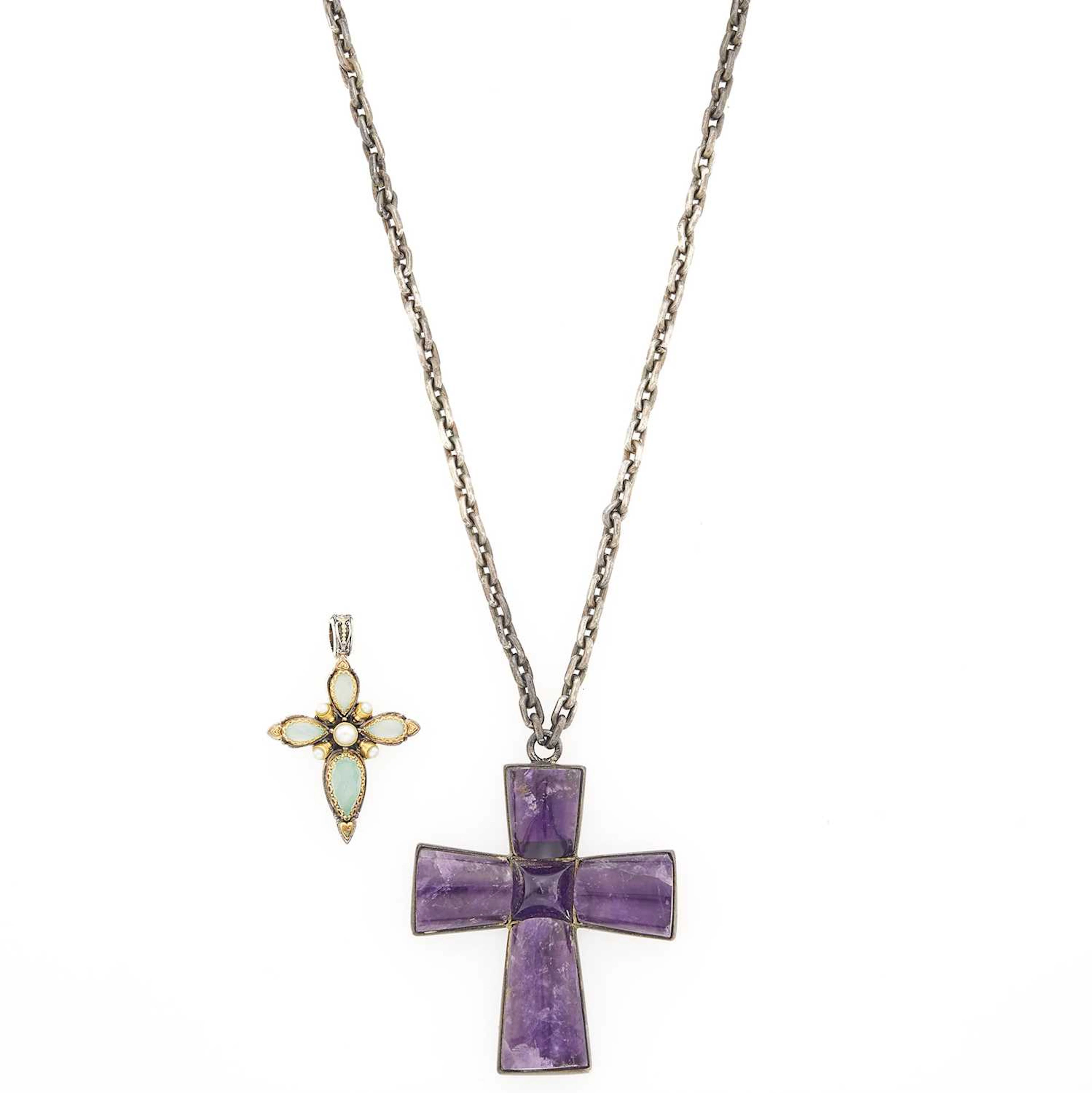 William Spratling Silver and Amethyst Cross Pendant-Necklace and Konstantino