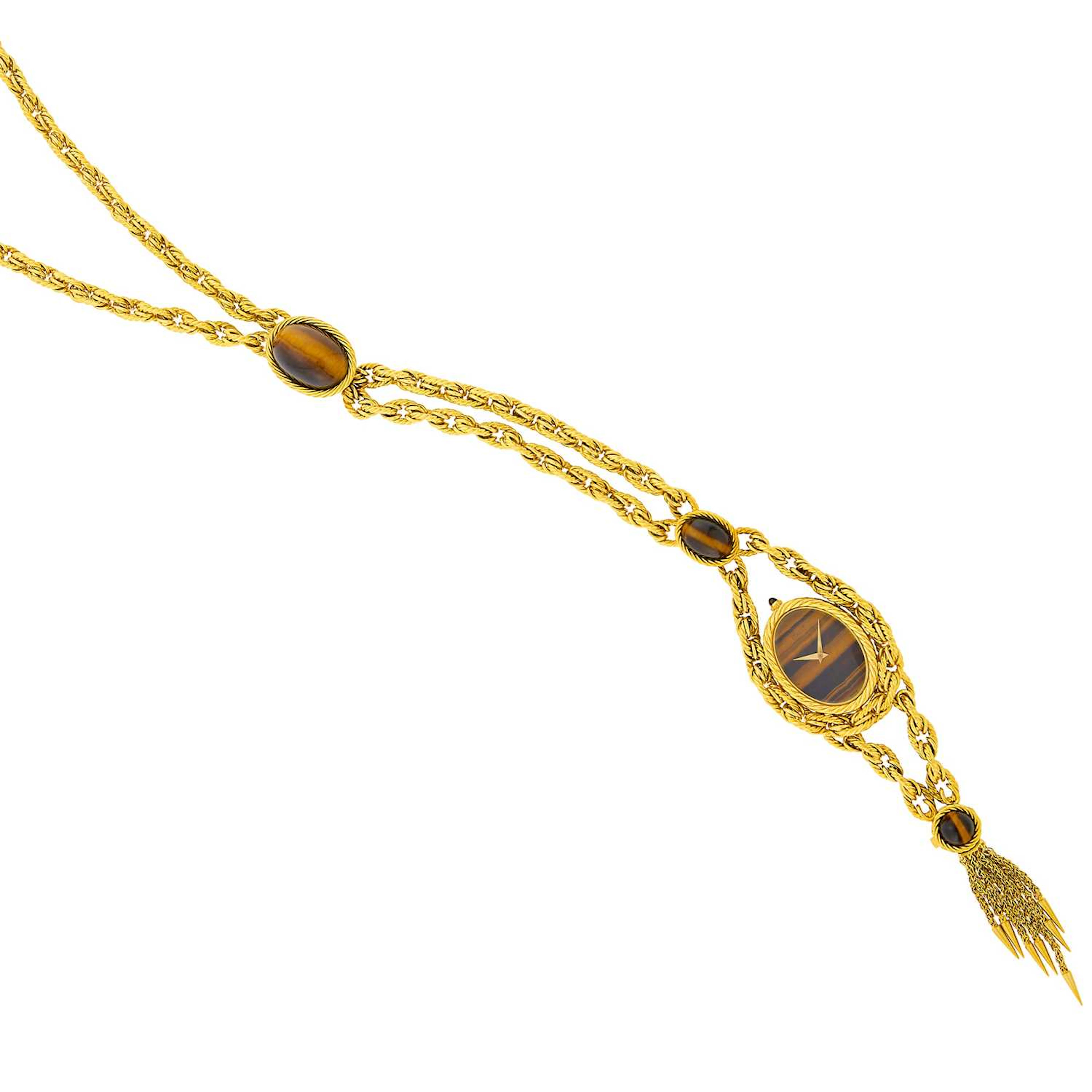 Piaget Long Gold and Tiger's Eye Pendant-Watch Chain Necklace/Bracelet