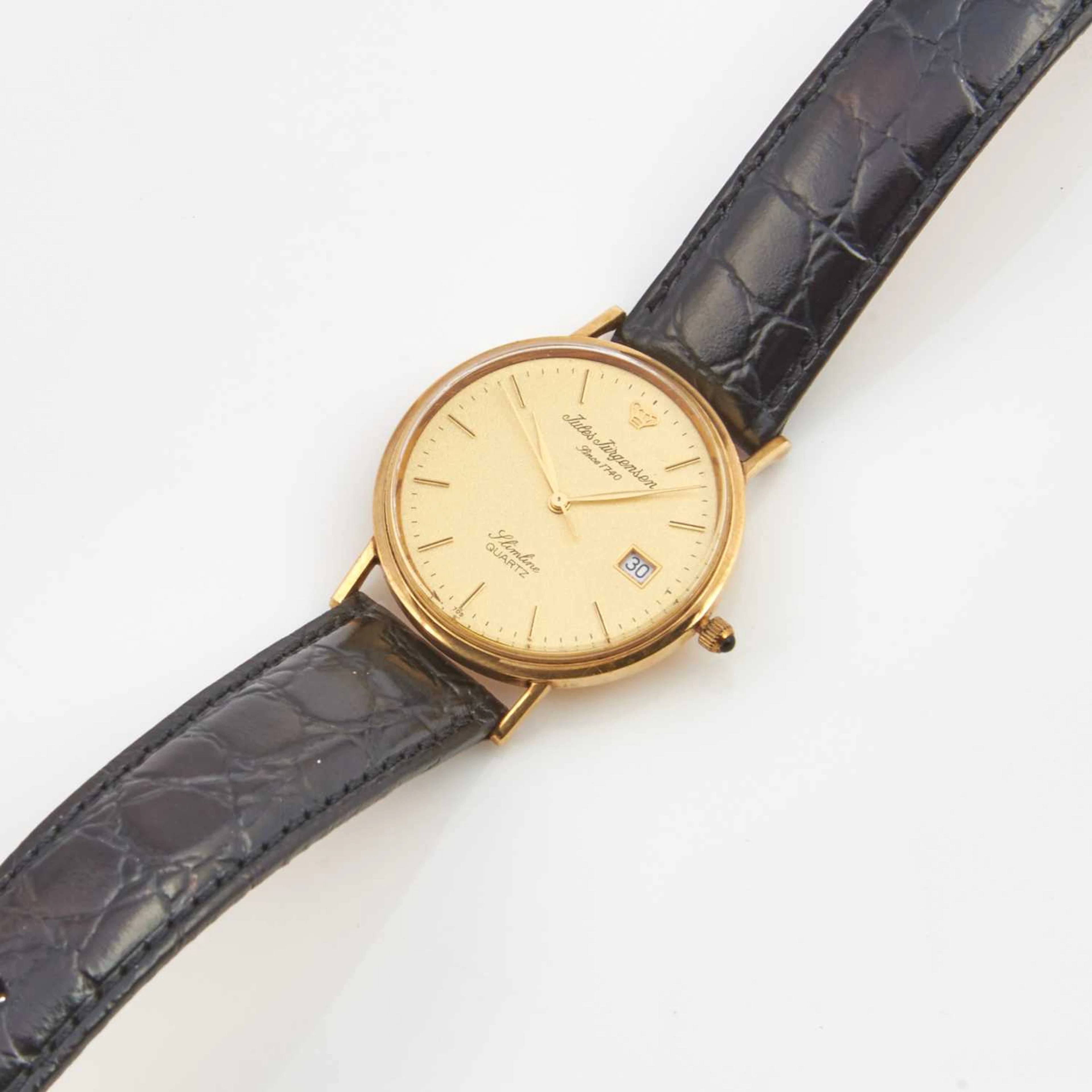 Mans Gold Wrist Watch, Jules Jurgensen, Quartz, 14K