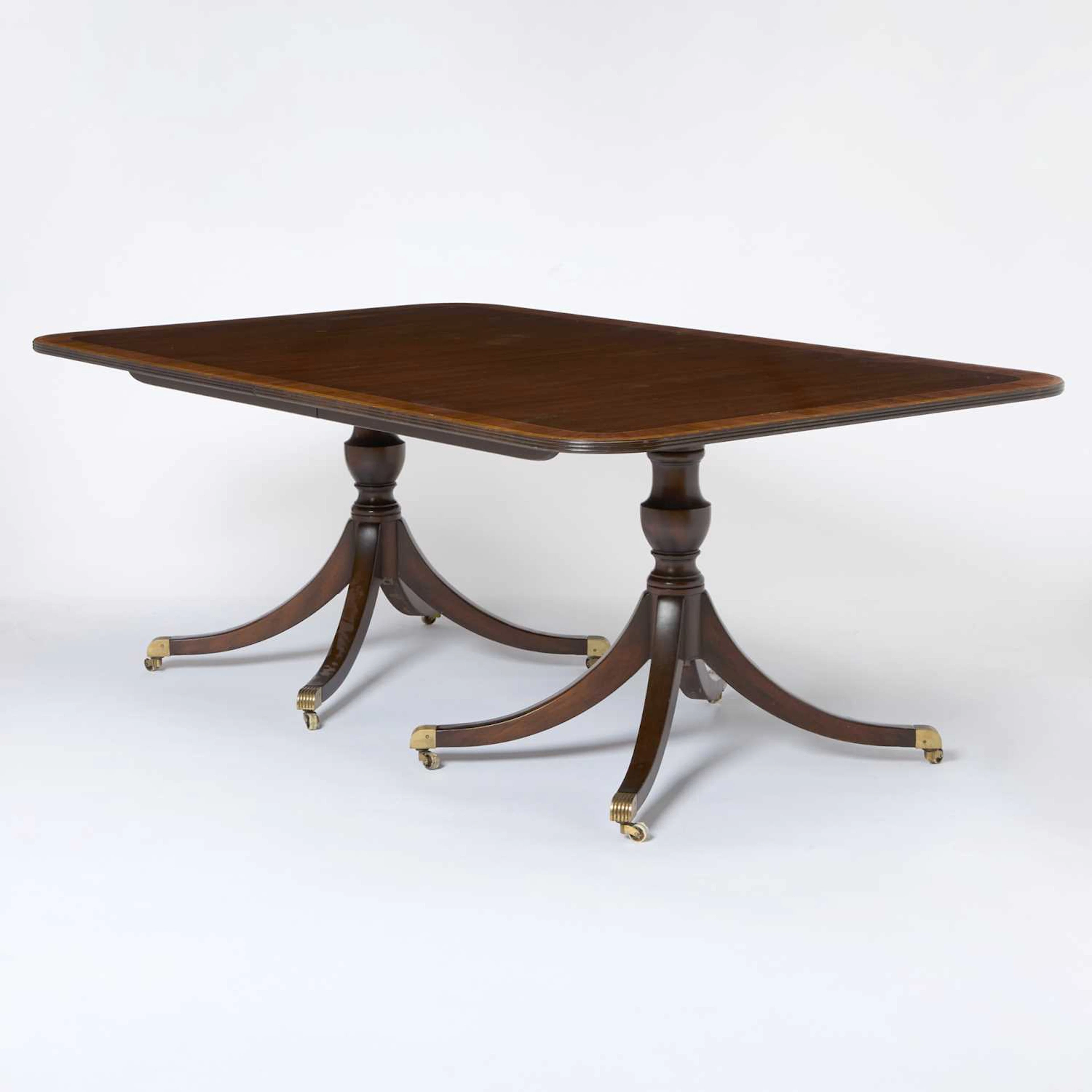 George III Style Banded Mahogany Two Pedestal Extension Dining Table