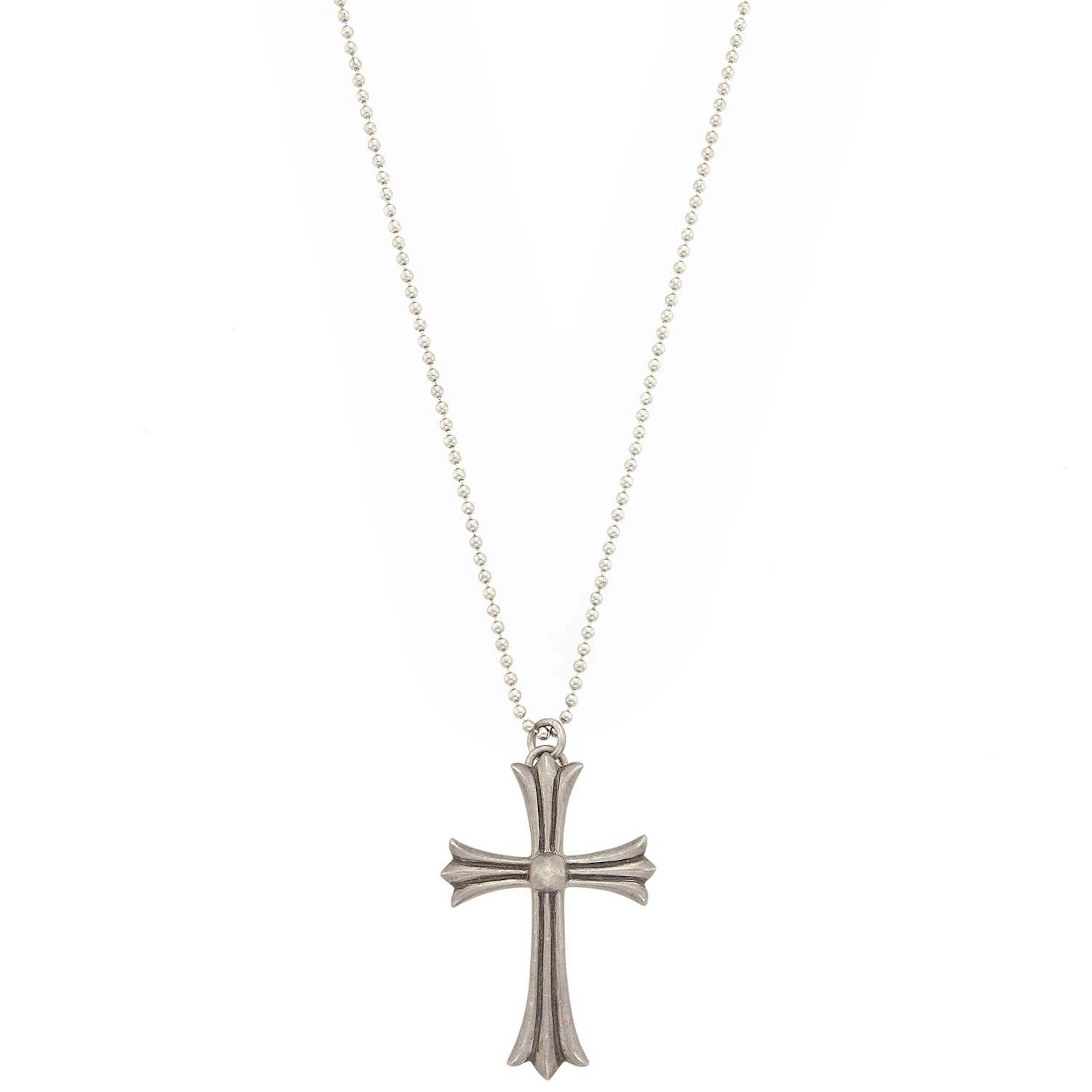 Chrome Hearts Silver Cross Pendant with Metal Chain Necklace