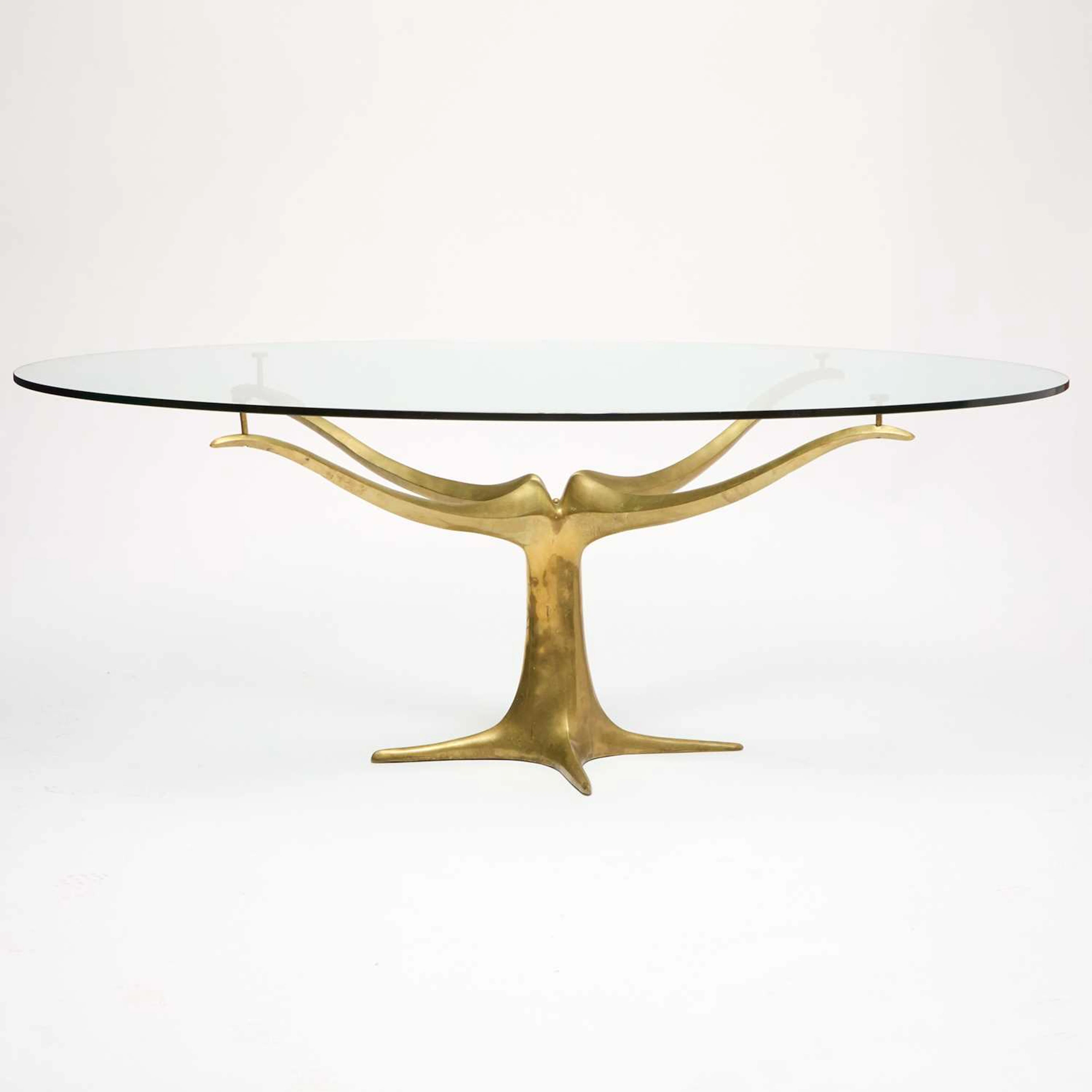 Brass and Glass Dining Table, Manner of Fred Brouard