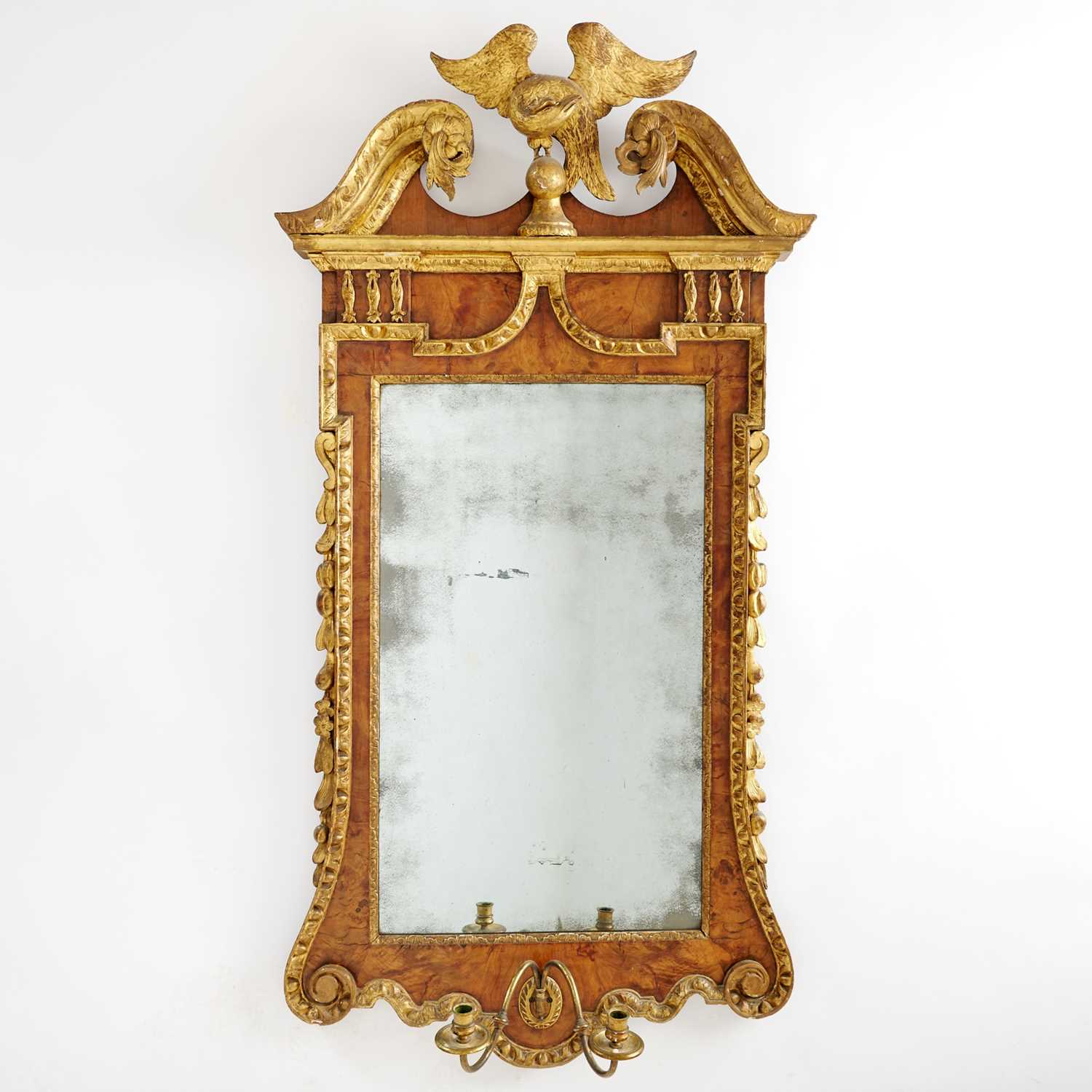 Mahogany and Burlwood Parcel-Gilt Mirror
