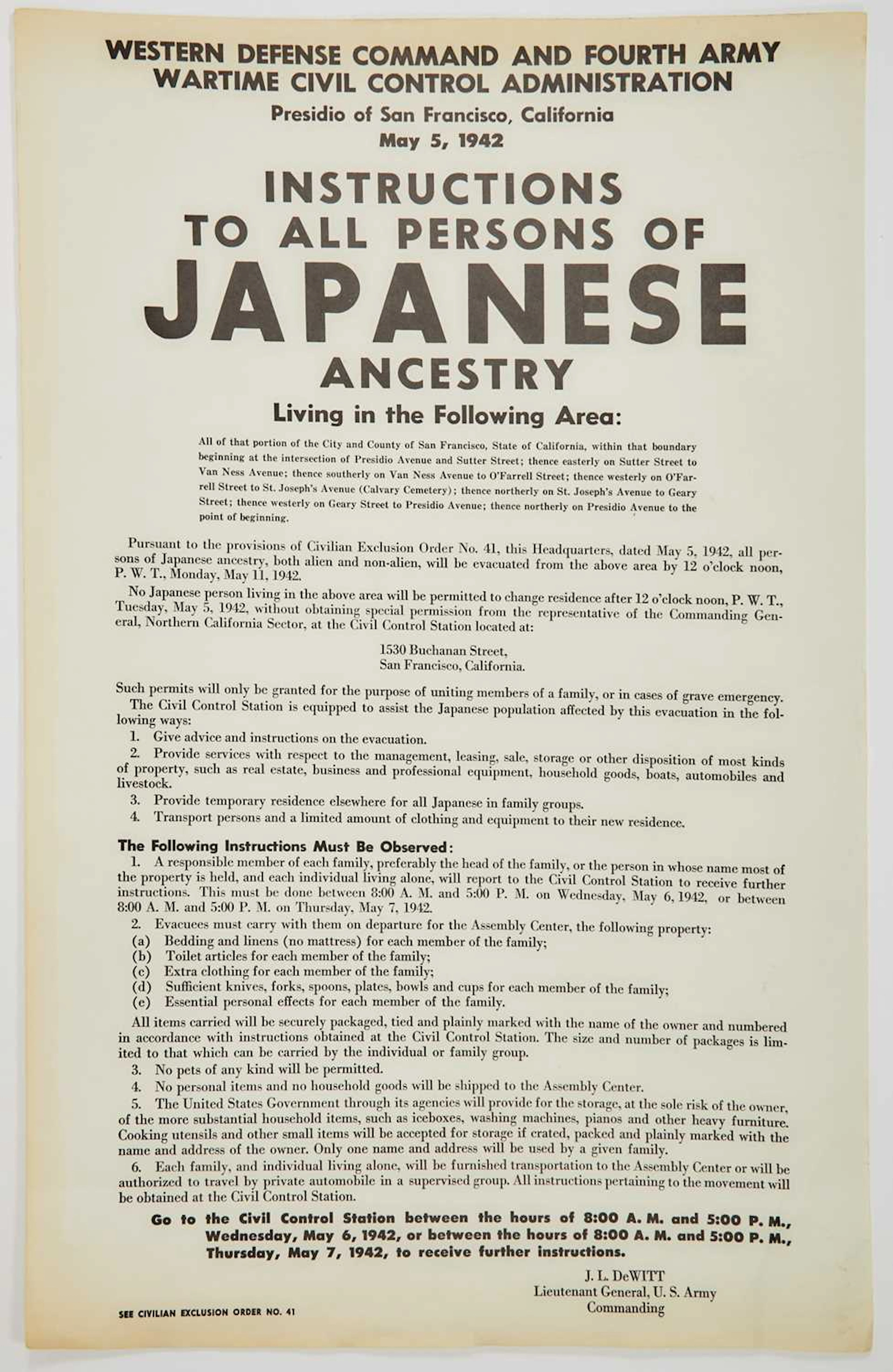World War II Japanese Internment broadside poster