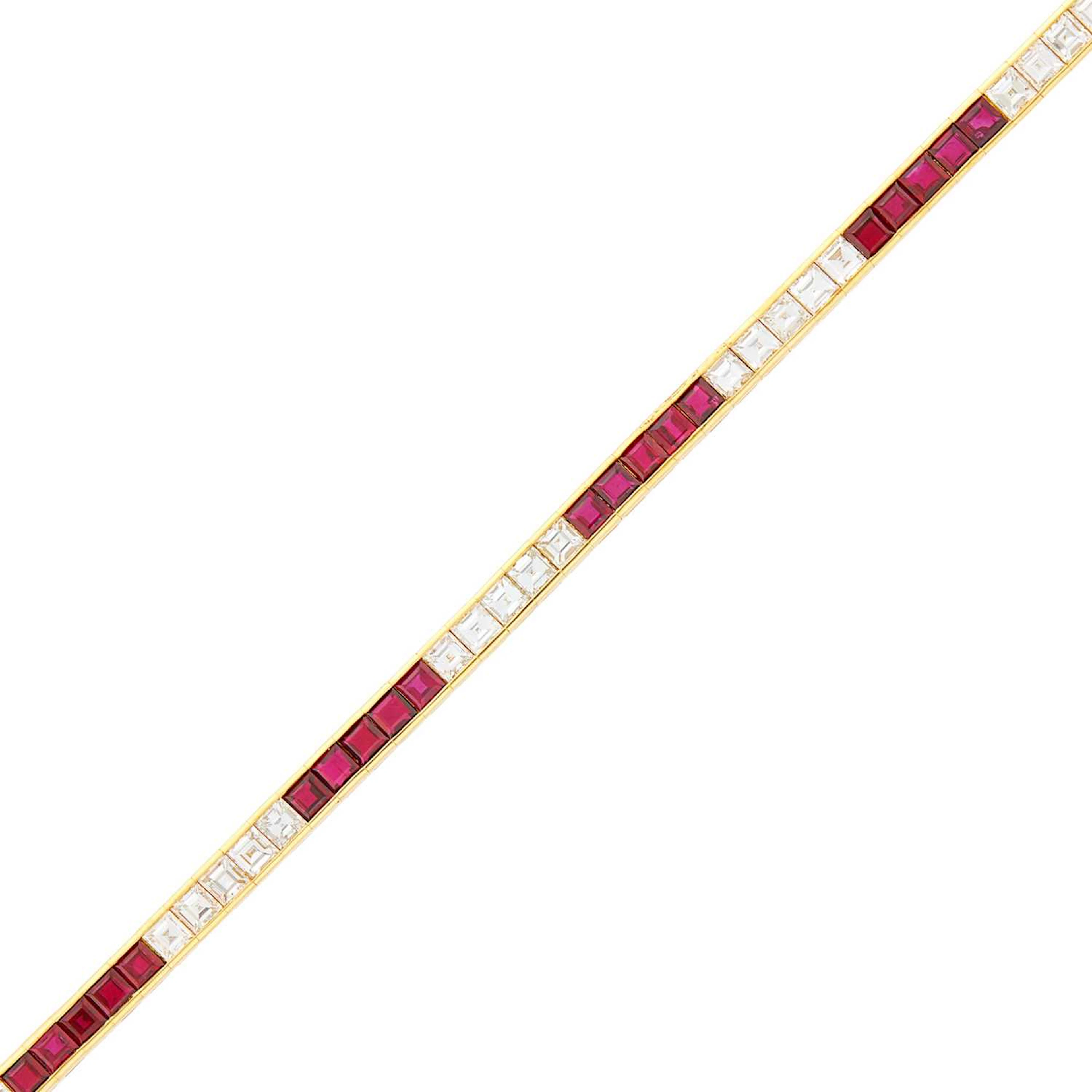 Gold, Ruby and Diamond Straightline Bracelet