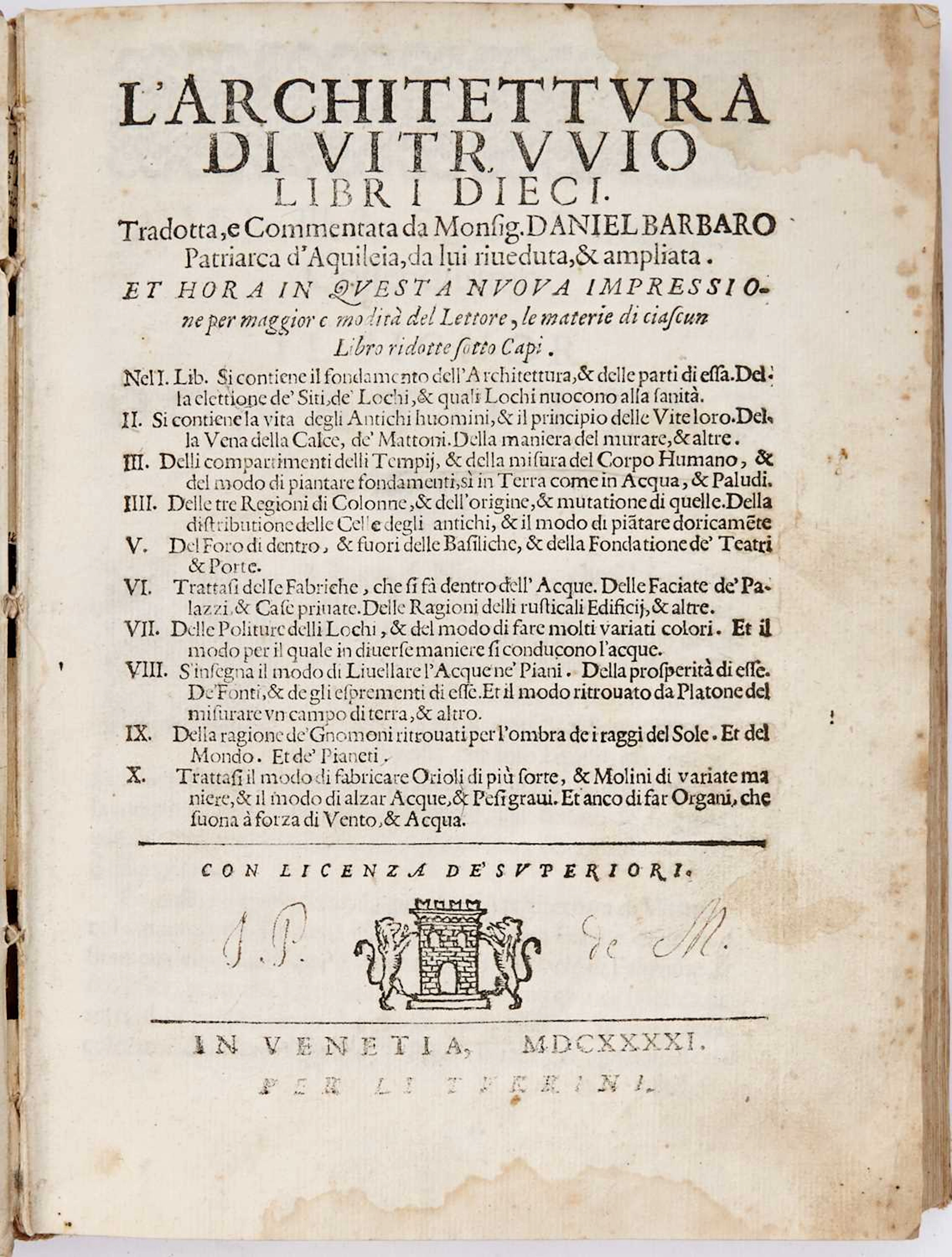 A scarce Italian edition of Vitruvius