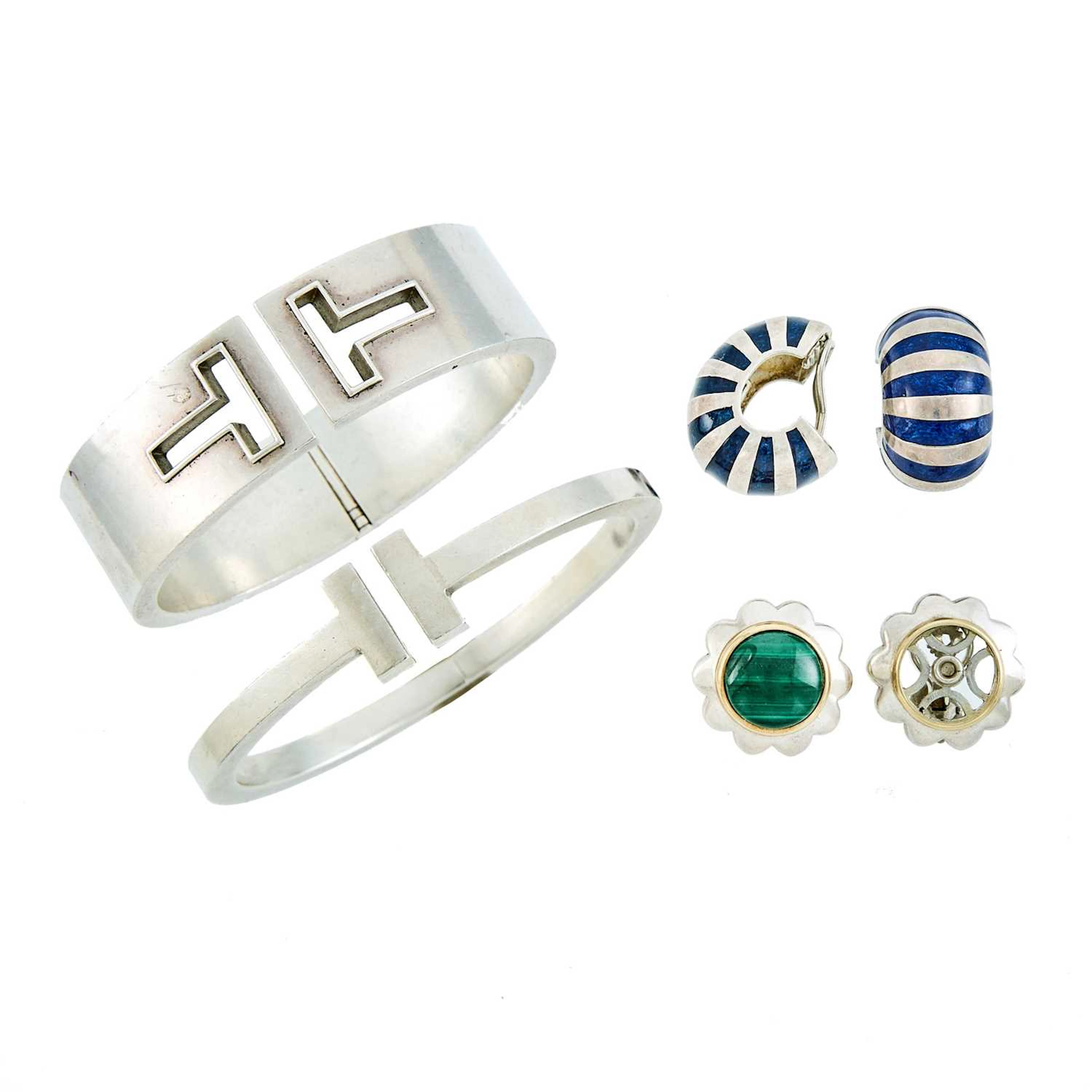 Tiffany & Co. Group of Silver, Malachite and Enamel Jewelry