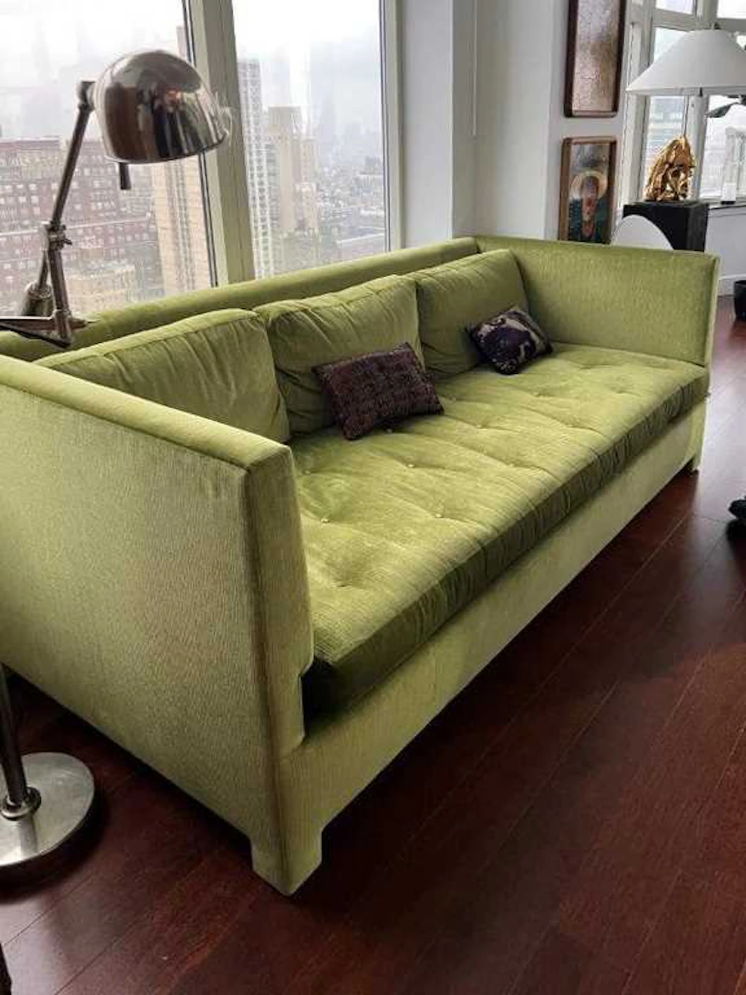 Green Scalamandré Velvet Upholstered Loose Cushion Sofa