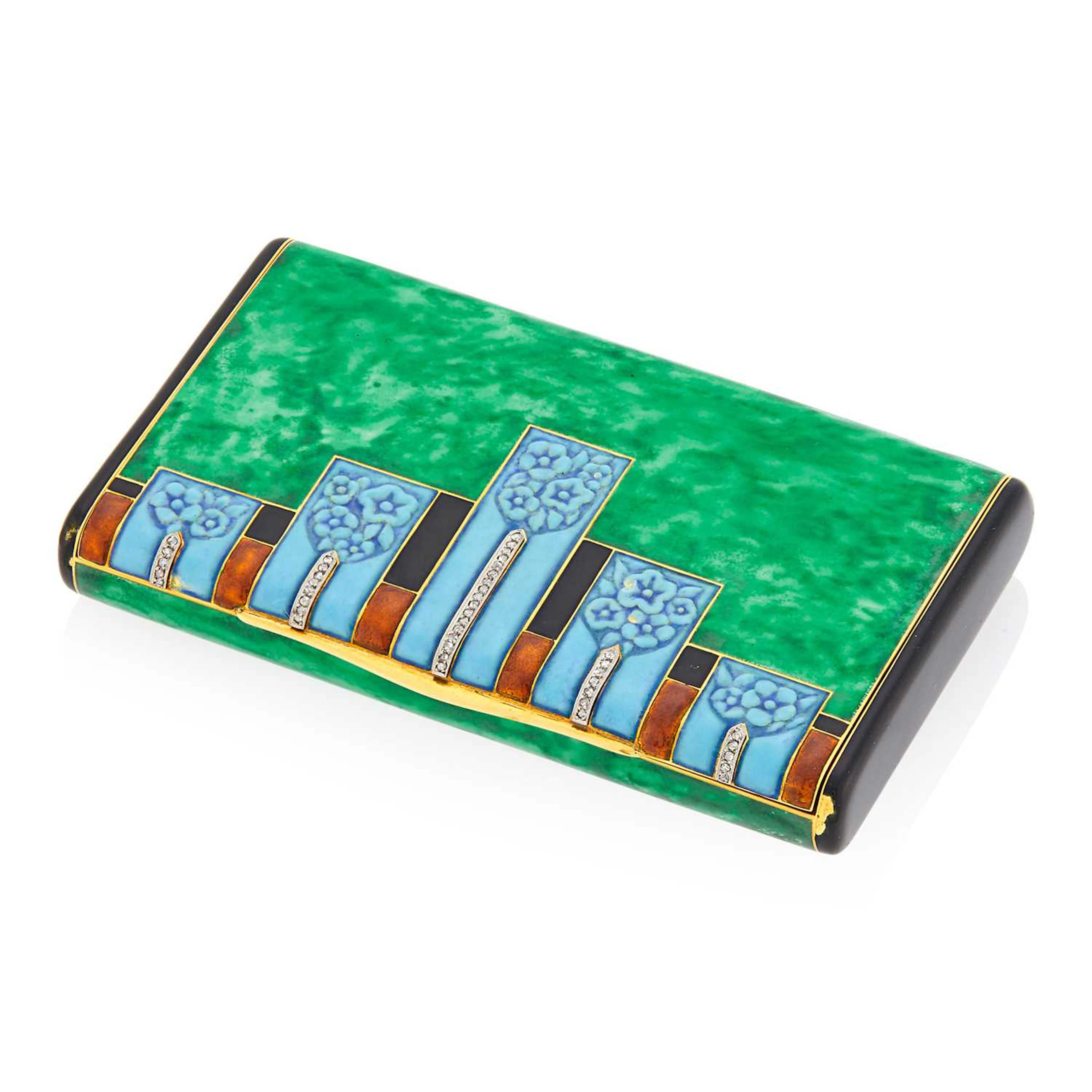 Gold, Platinum, Multicolored Enamel and Diamond Case, France