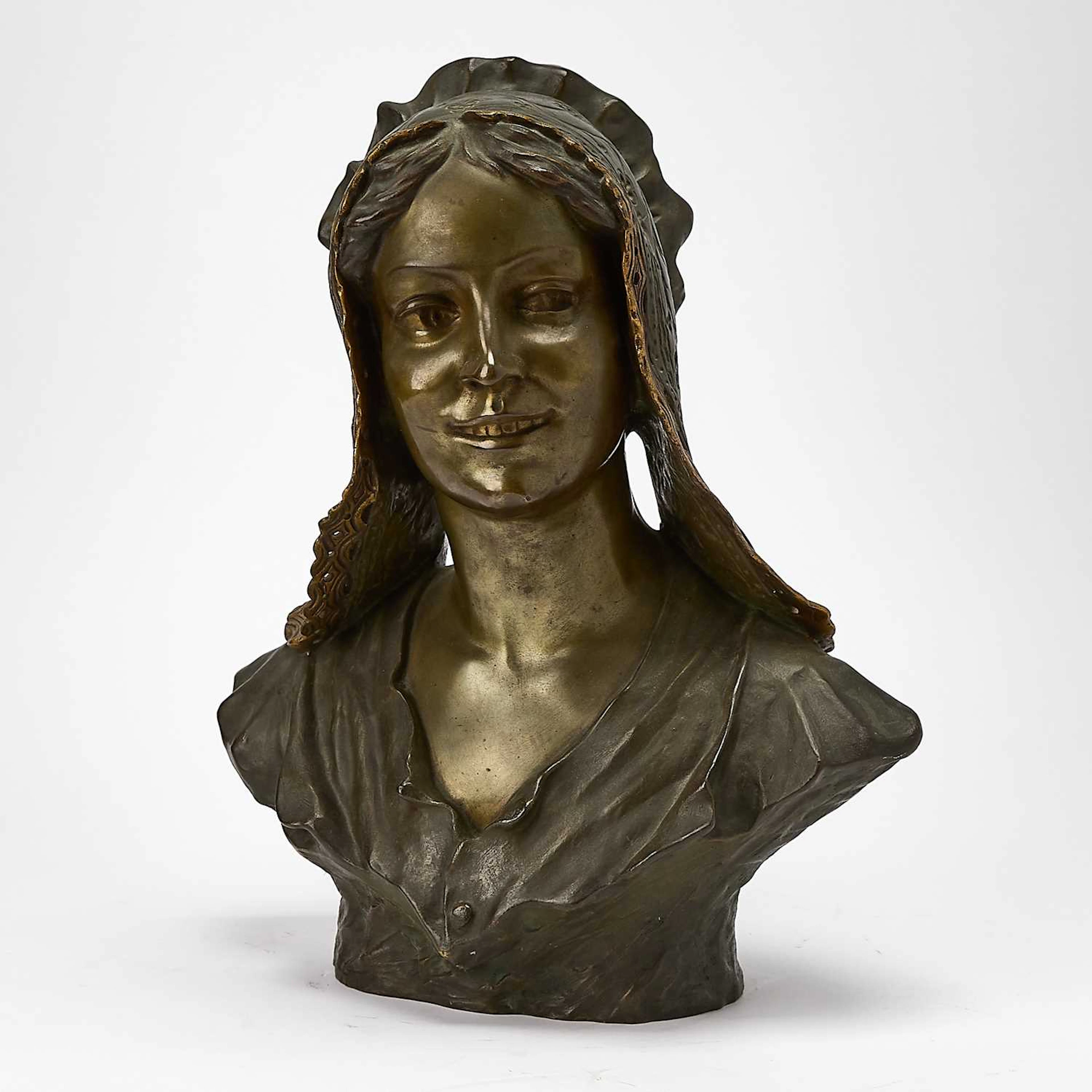 Patinated Bronze Bust of a Young Woman