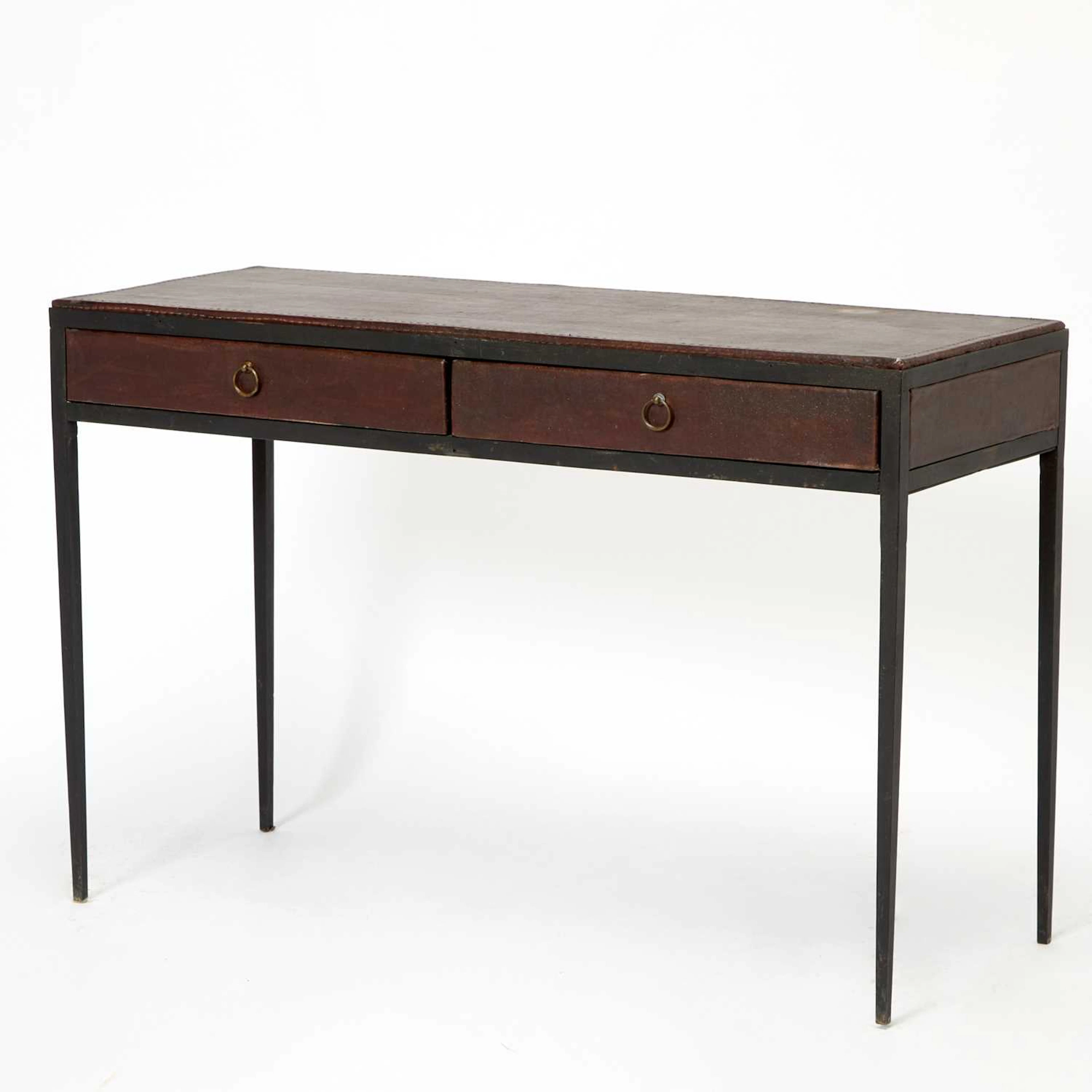 After Jean Michel Frank Leather and Iron Desk