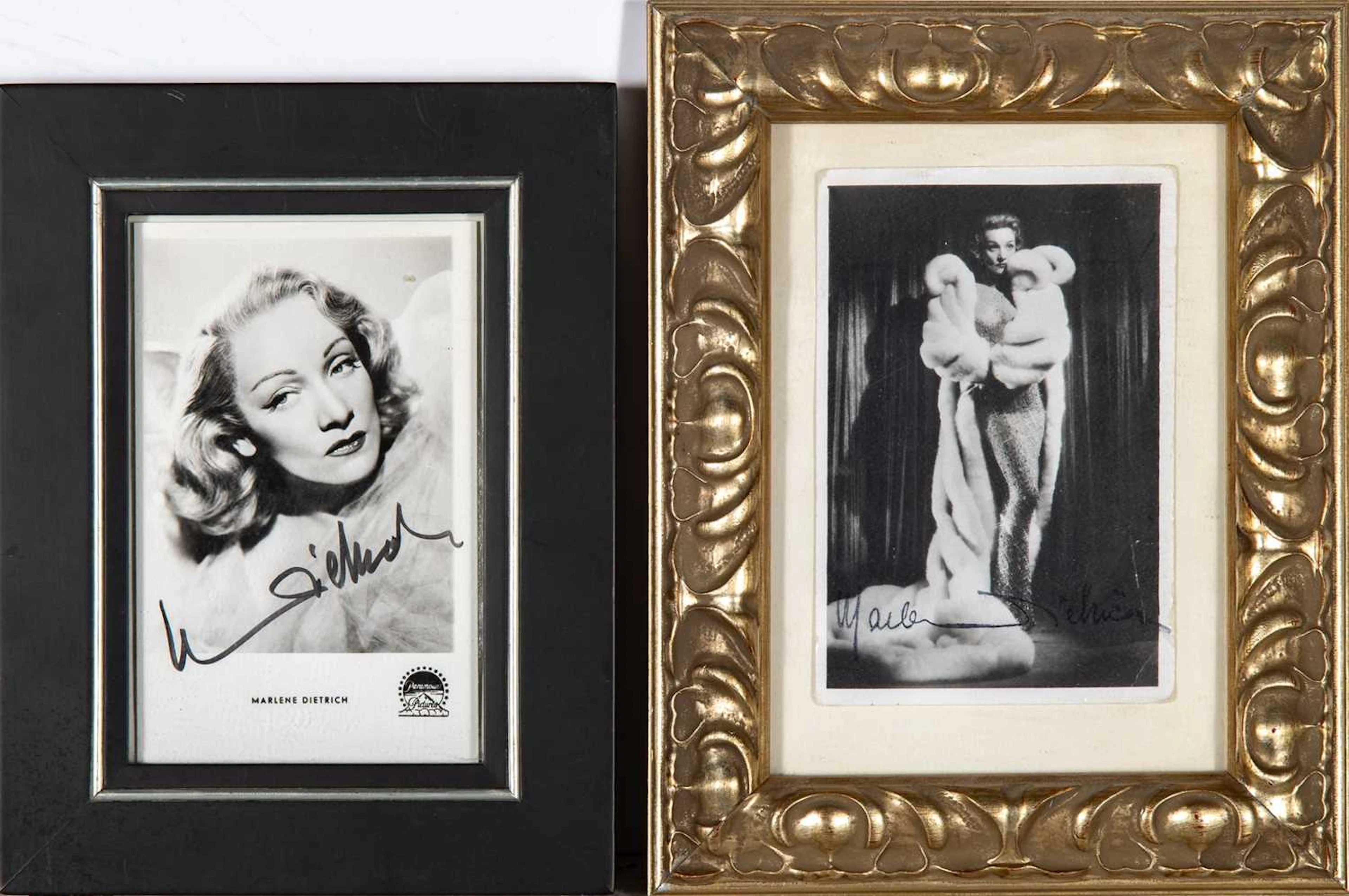Two signed photocards of Marlene Dietrich