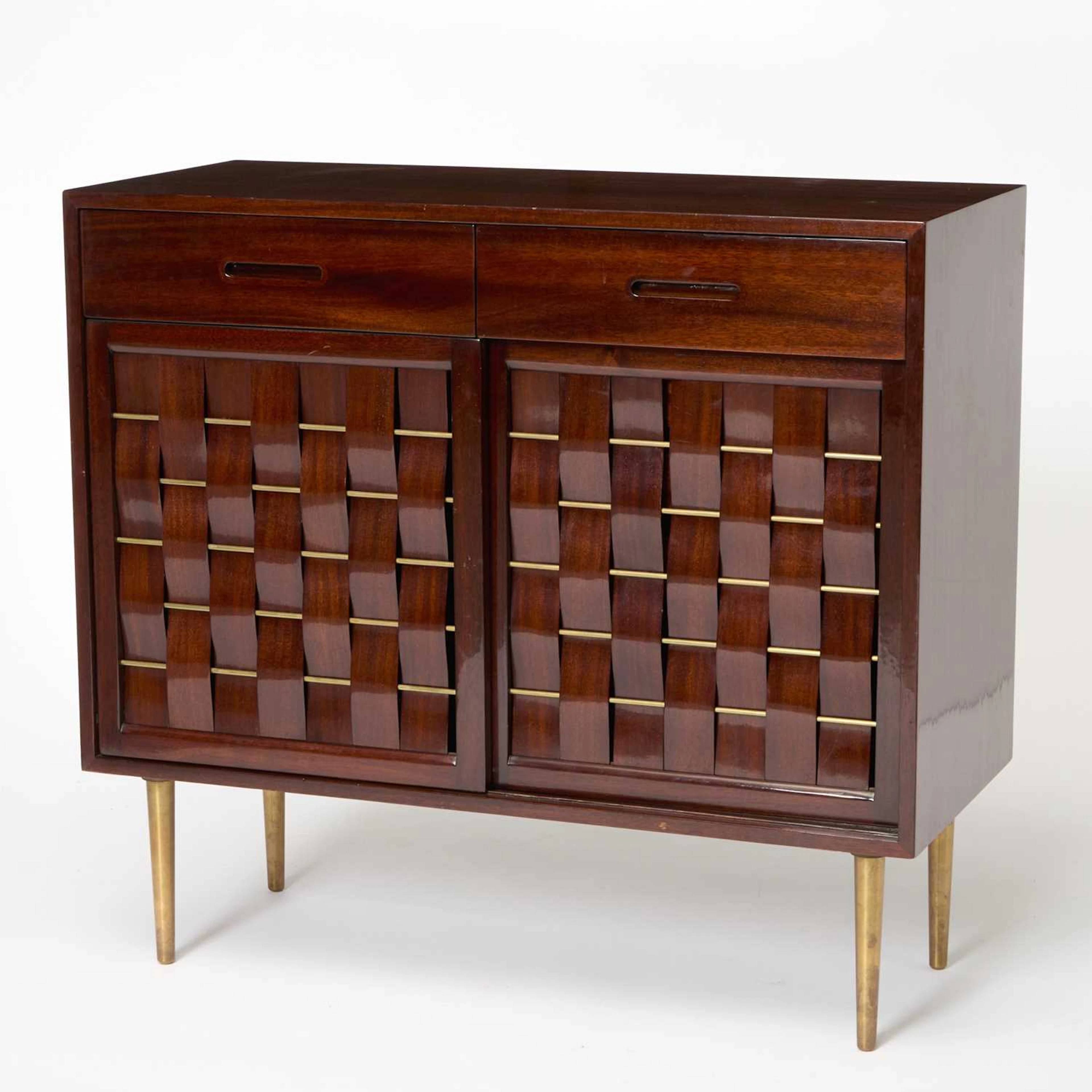 Edward Wormley for Dunbar Walnut and Brass "Woven" Cabinet