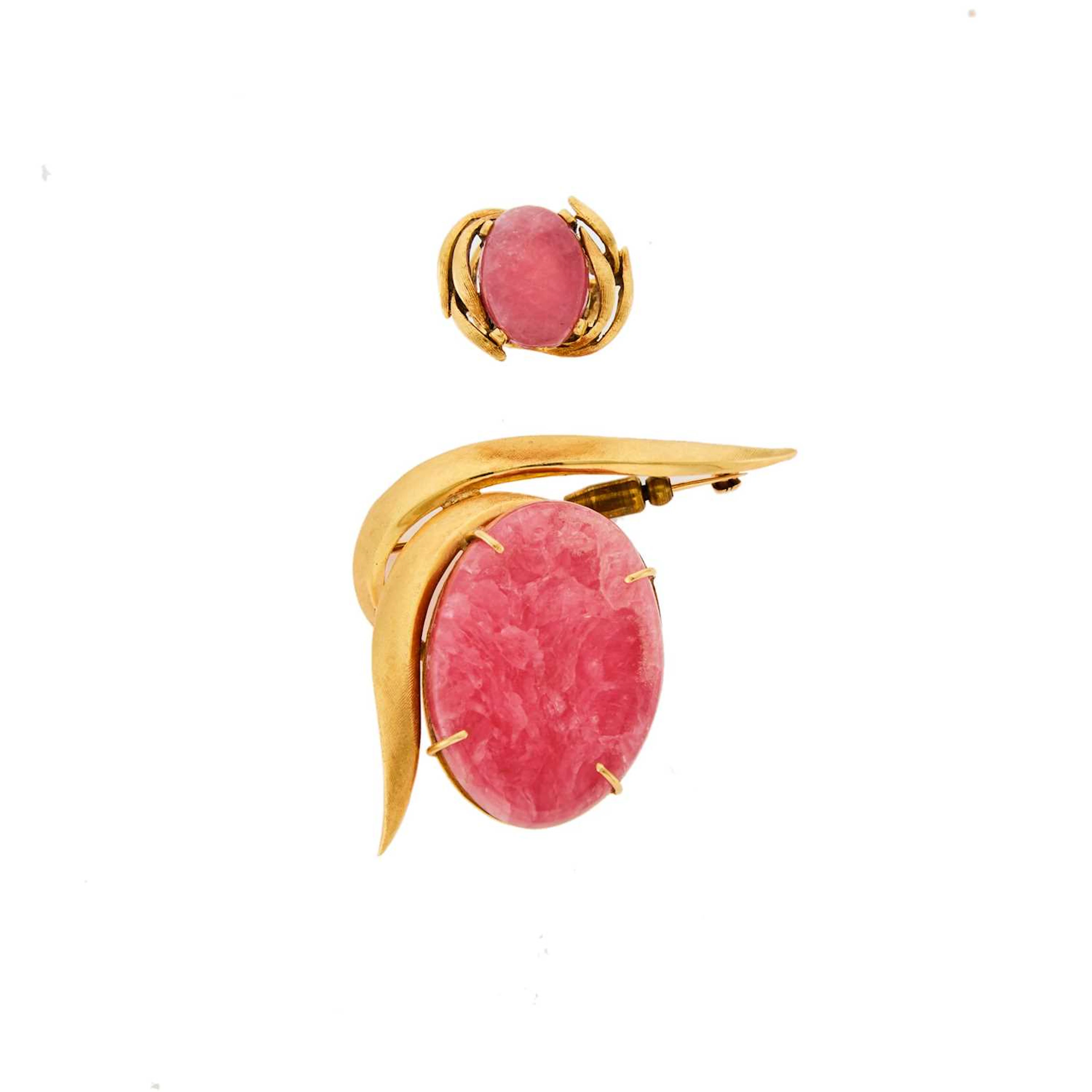 Gold and Rhodochrosite Brooch and Ring