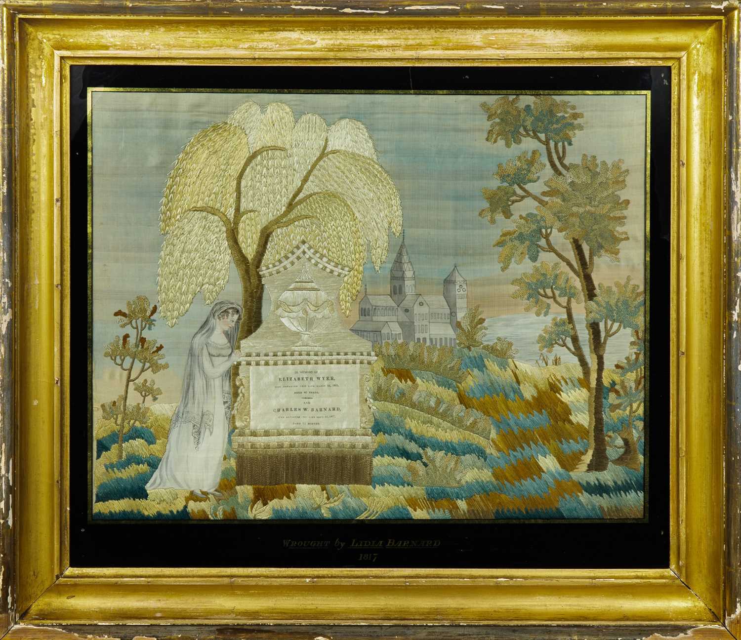 Silk-Embroidered and Painted Mourning Picture