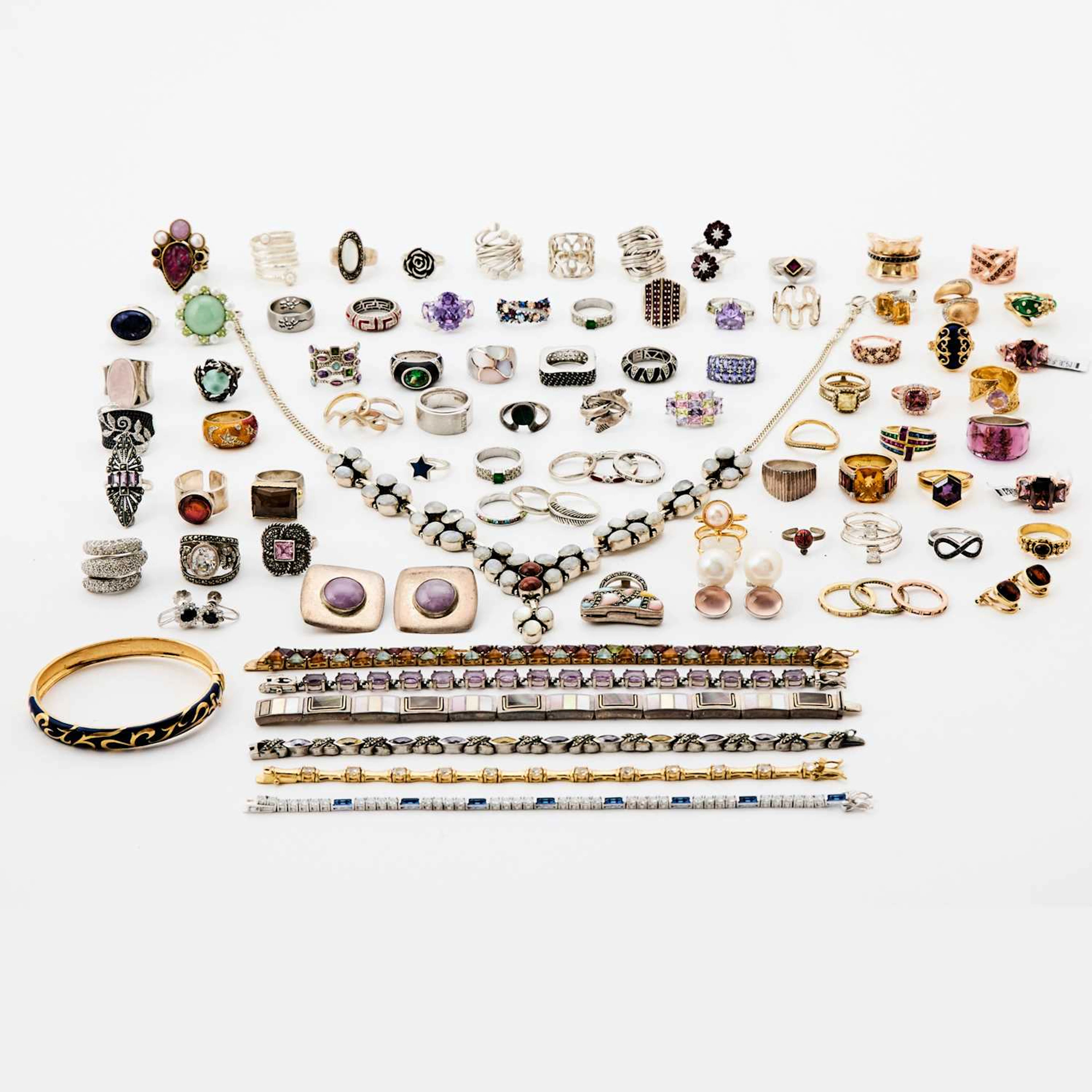 Group of Silver, Metal and Gem-Set Jewelry