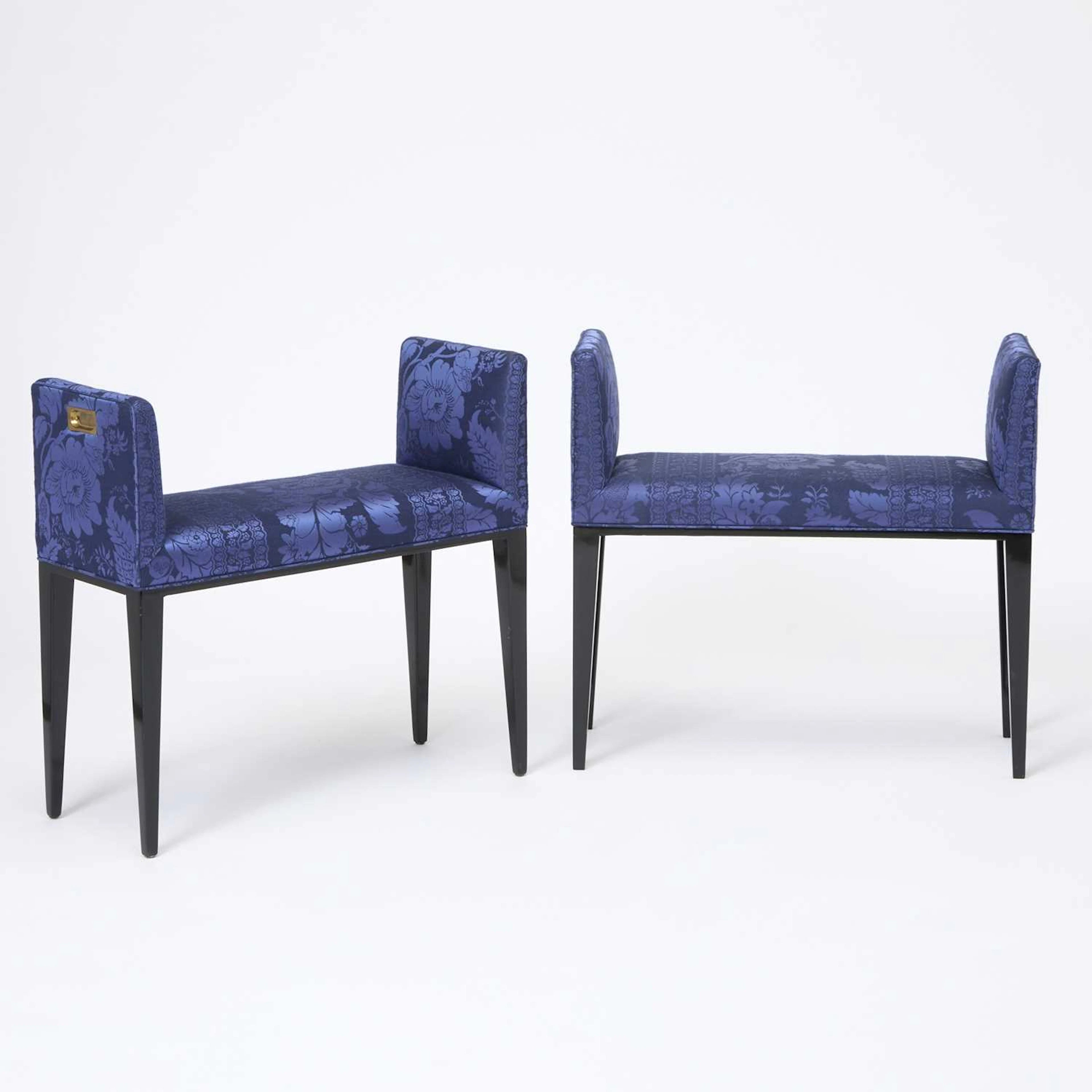 Pair of Edward Wormley for Dunbar Upholstered Ebonized "Bermuda" Benches