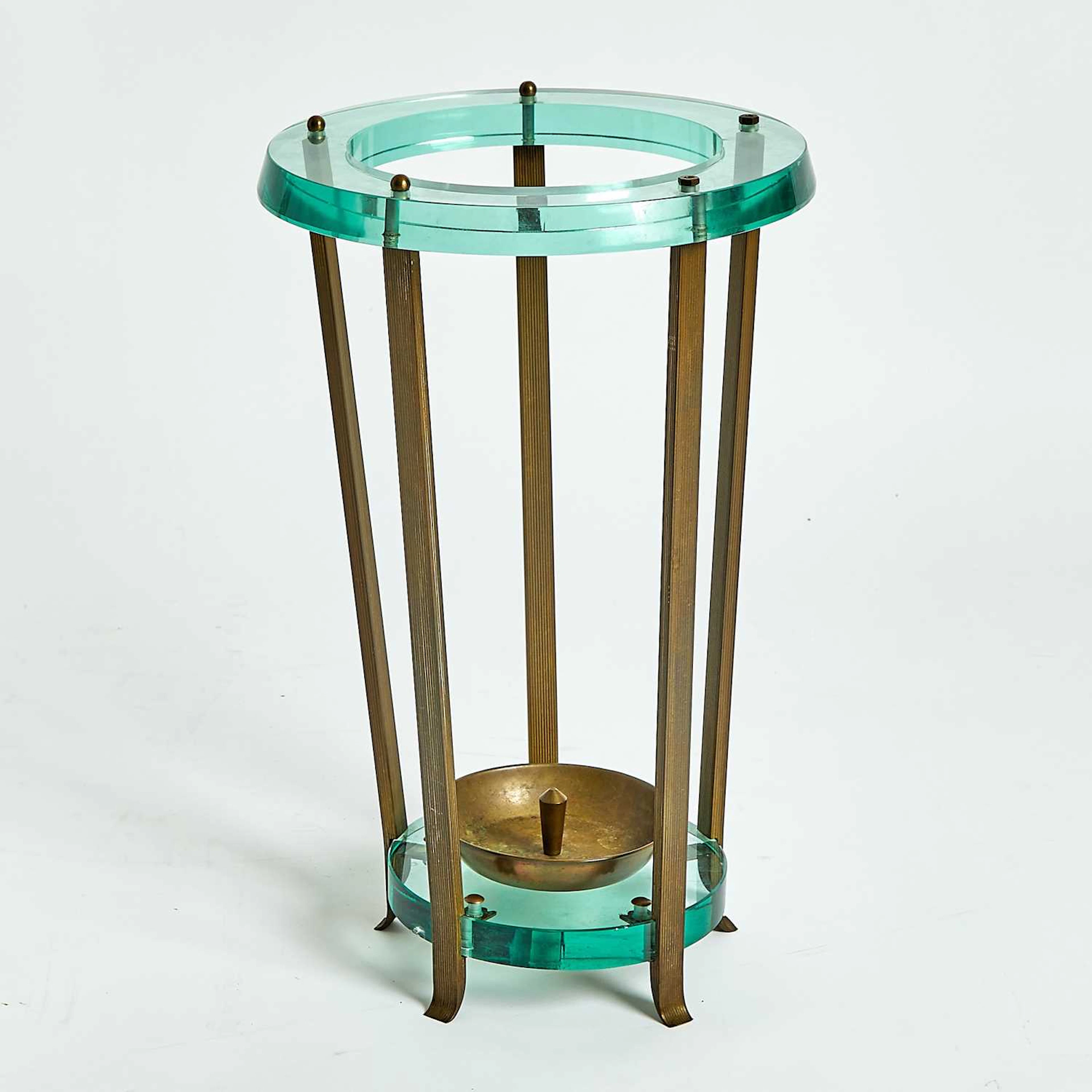 Mid-Century Modern Design Glass and Brass Umbrella Stand