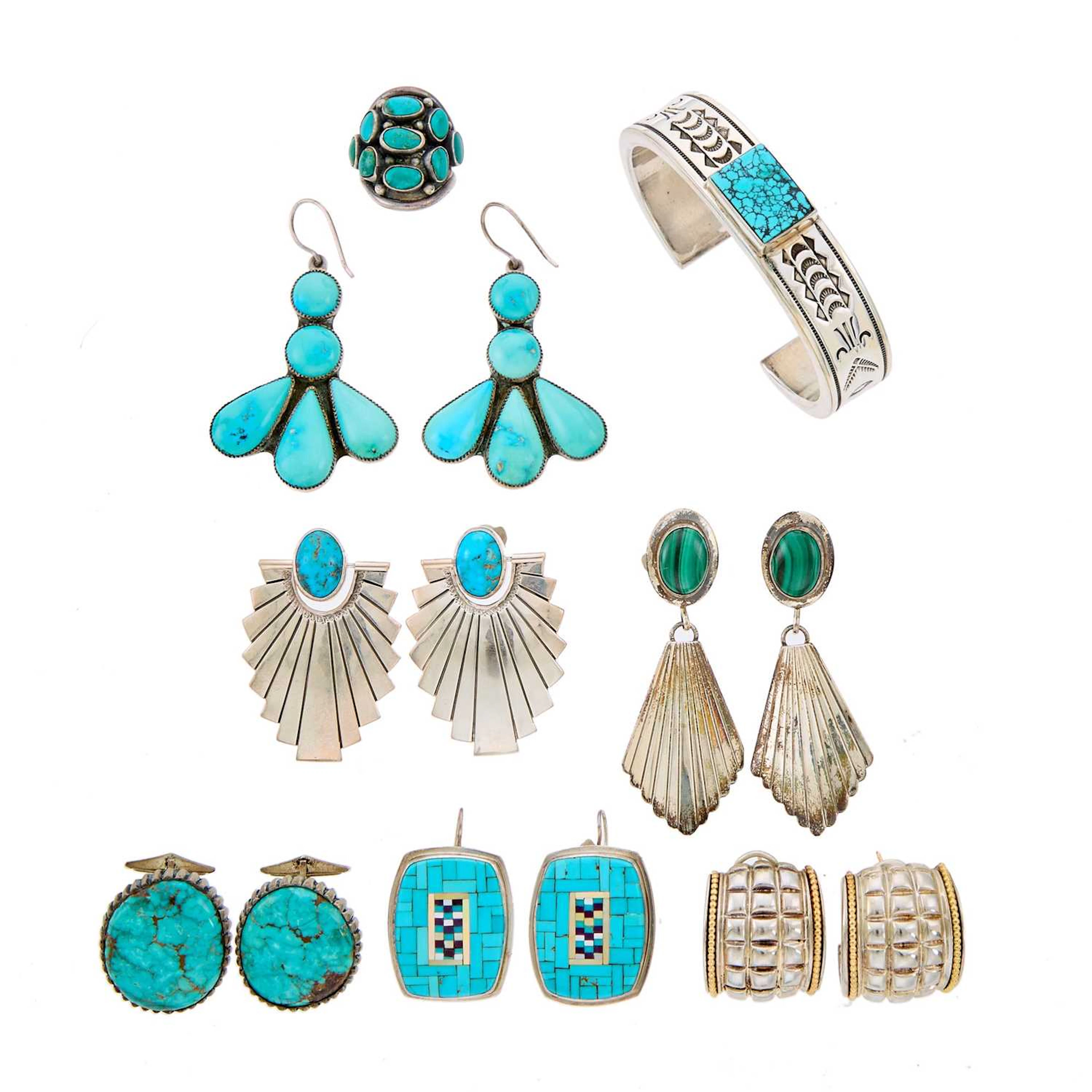 Group of Silver and Hardstone Native American Jewelry