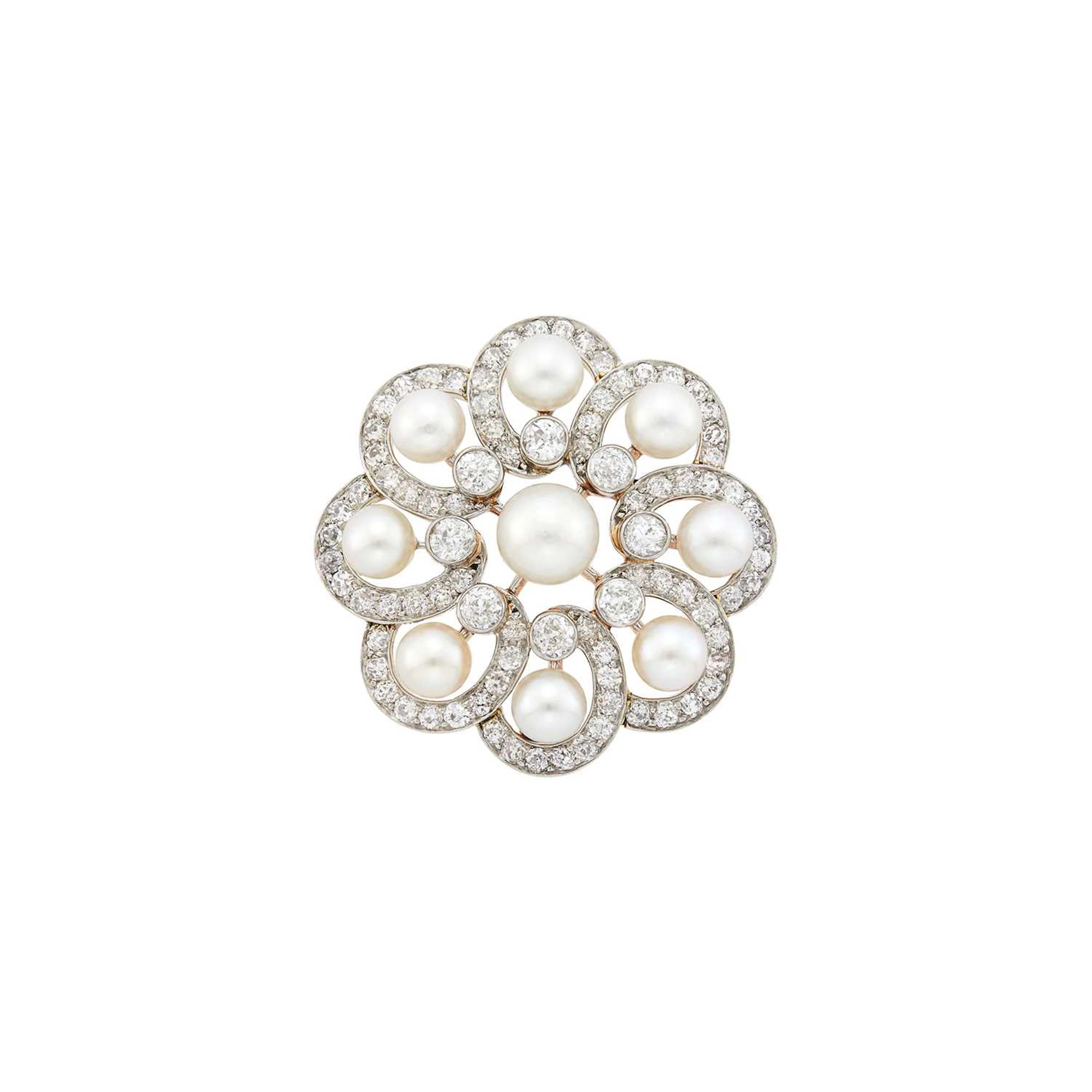 Theodore B. Starr Platinum, Gold, Natural Pearl and Diamond Pendant-Brooch