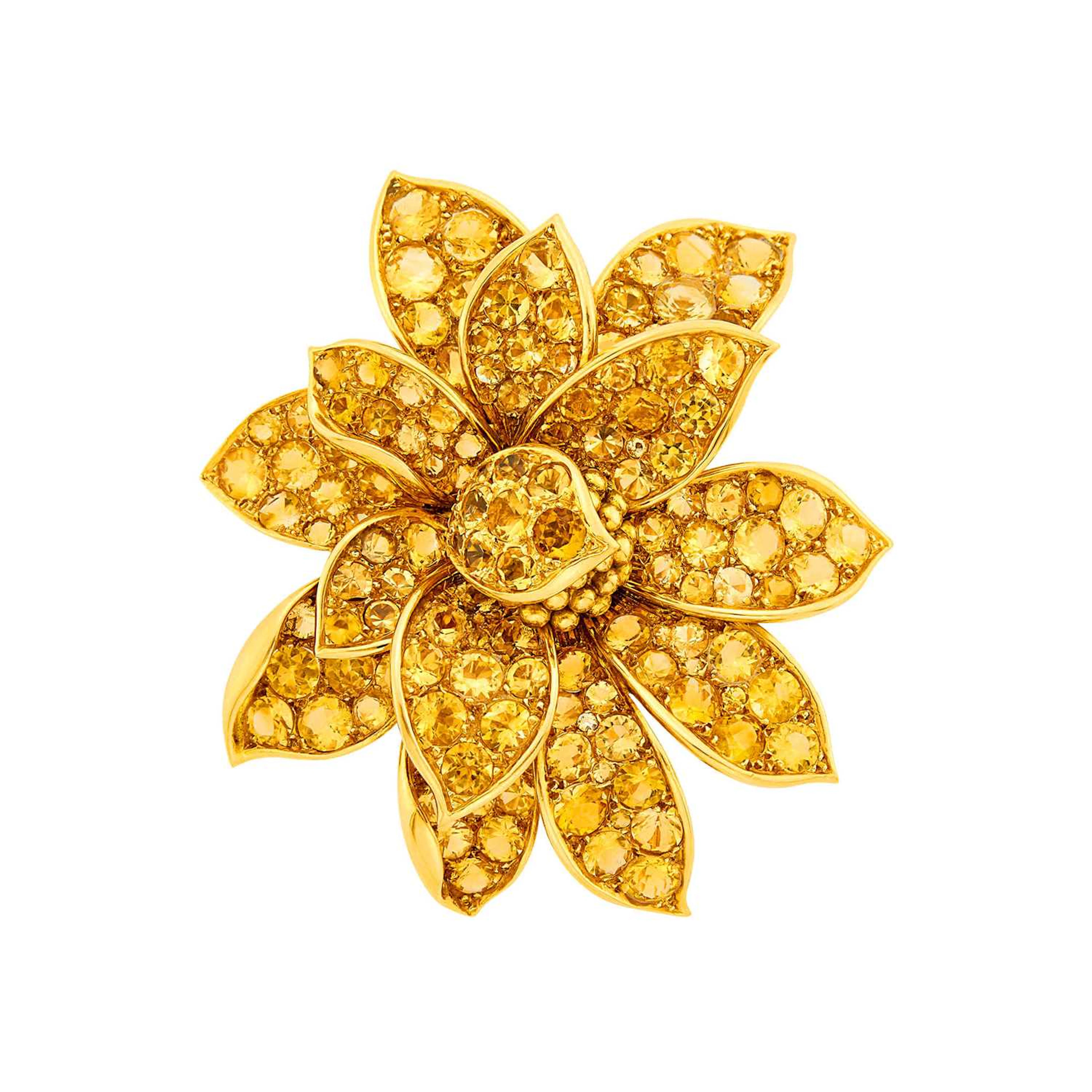 Voirin Sonrel for René Boivin Gold and Heliodor Flower Clip-Brooch, France