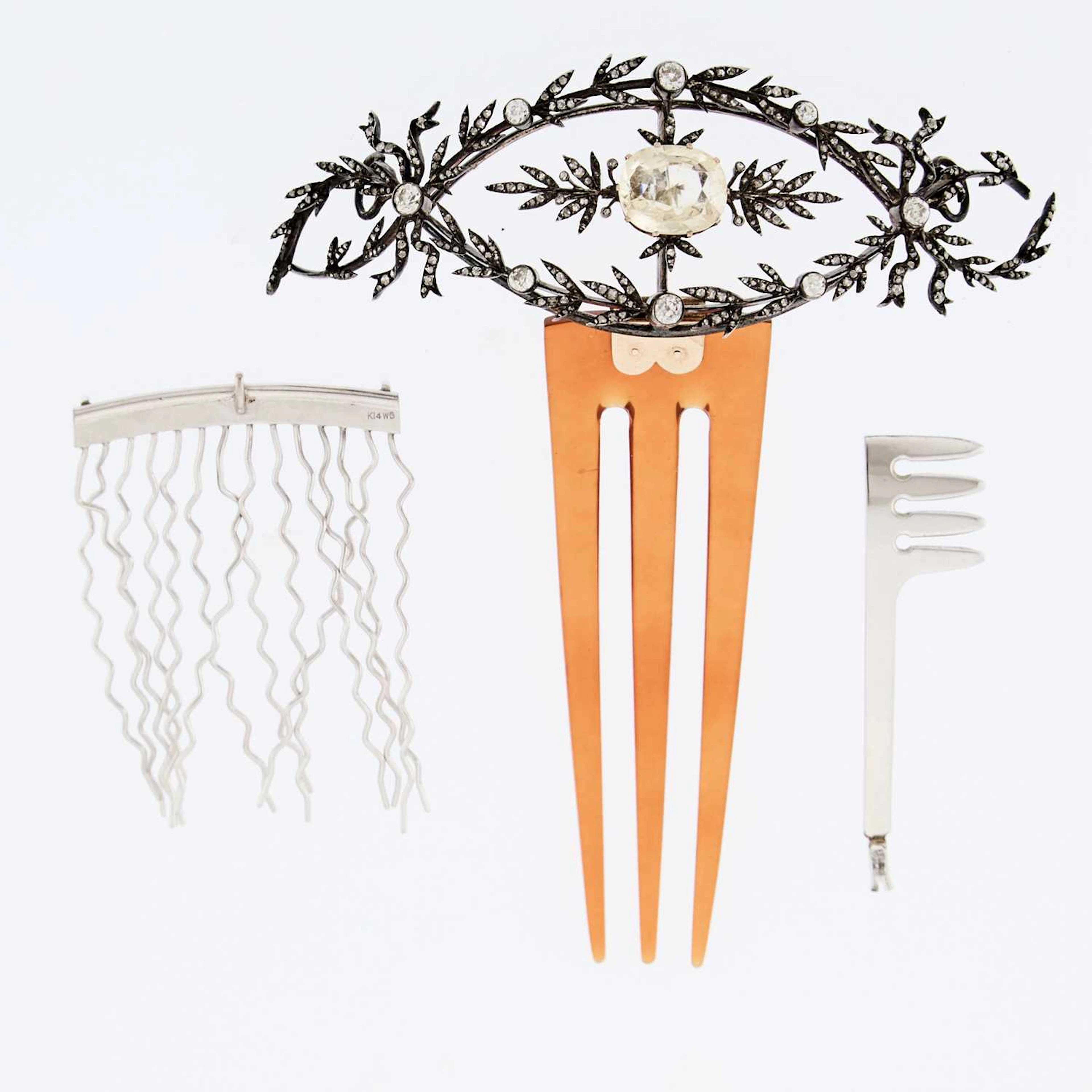 Silver, Yellow Sapphire and Diamond Hair Comb and Metal Fragments