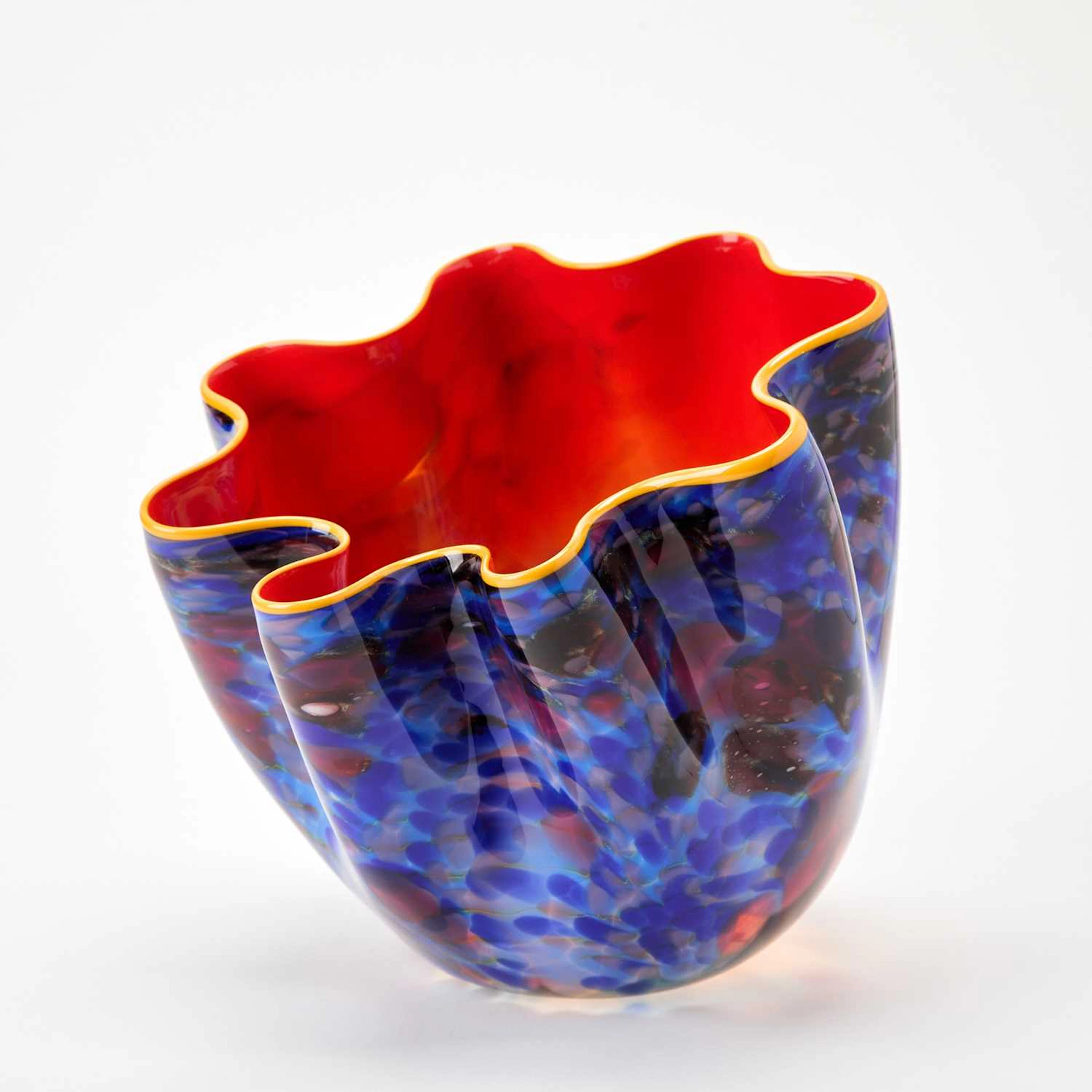 Dale Chihuly Blown Glass "Pacific Sunrise" Macchia With Yellow Lip Wrap