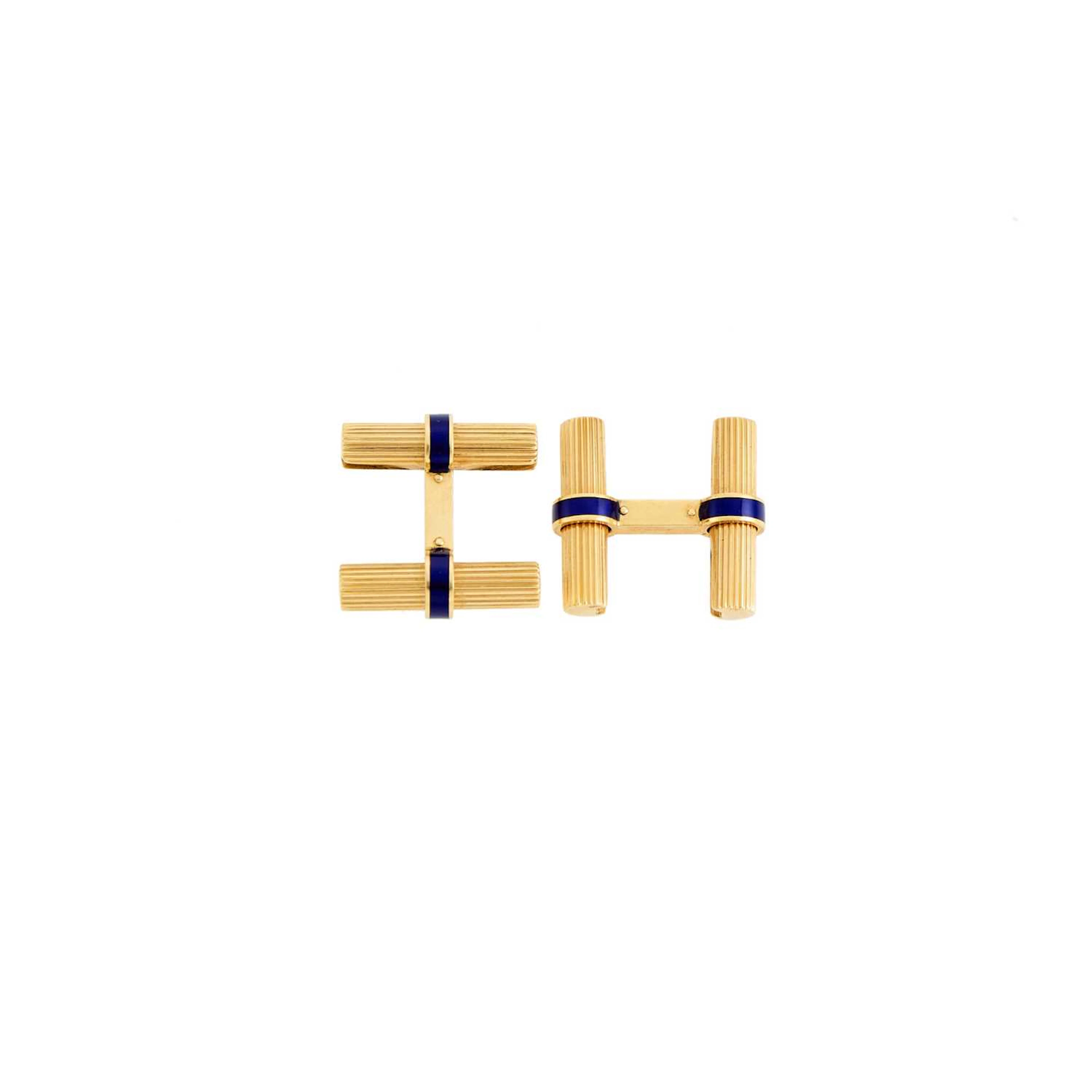 Cartier Pair of Gold and Blue Enamel Cufflinks, France