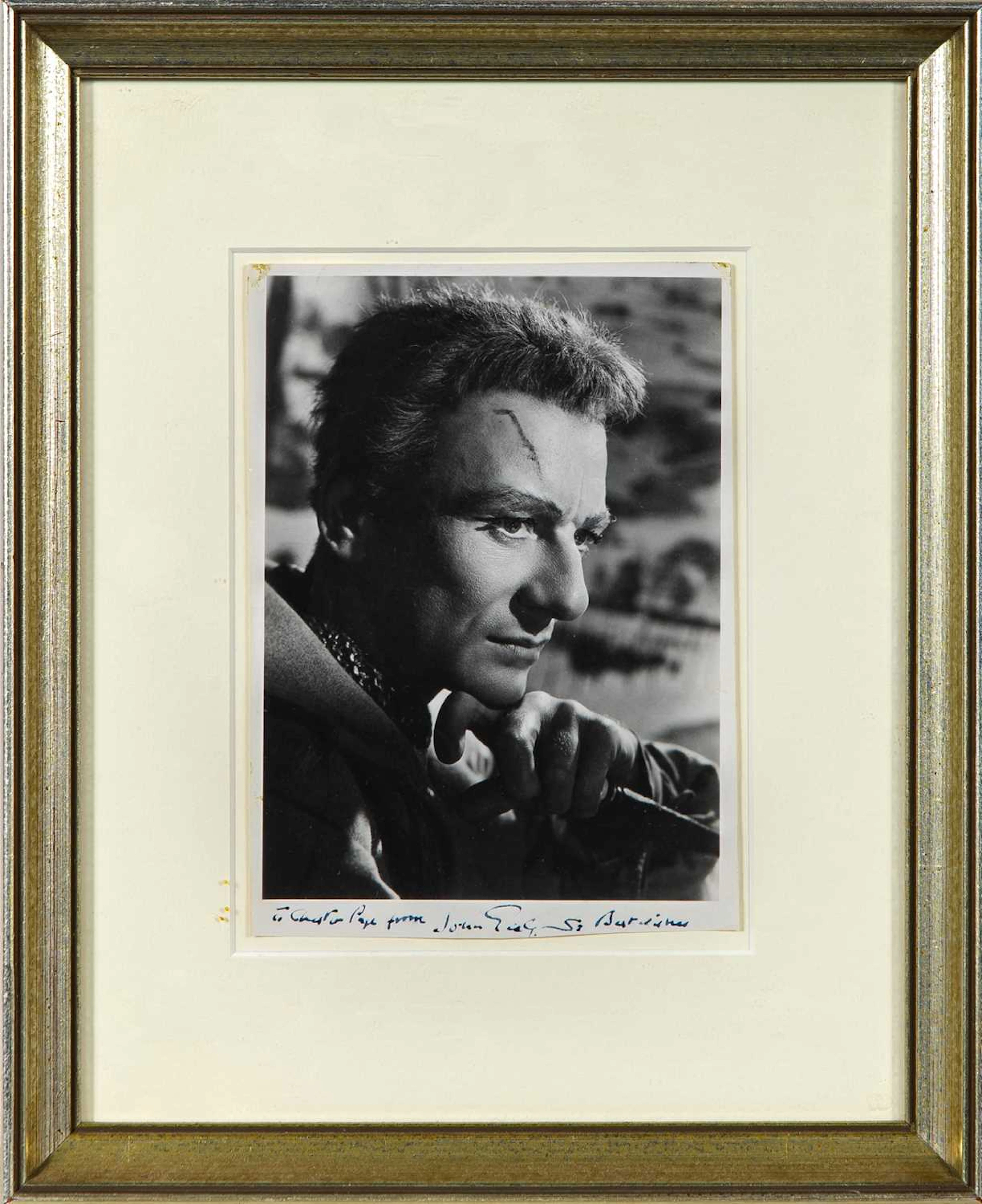 A signed and framed photograph of a young John Gielgud as Hamlet