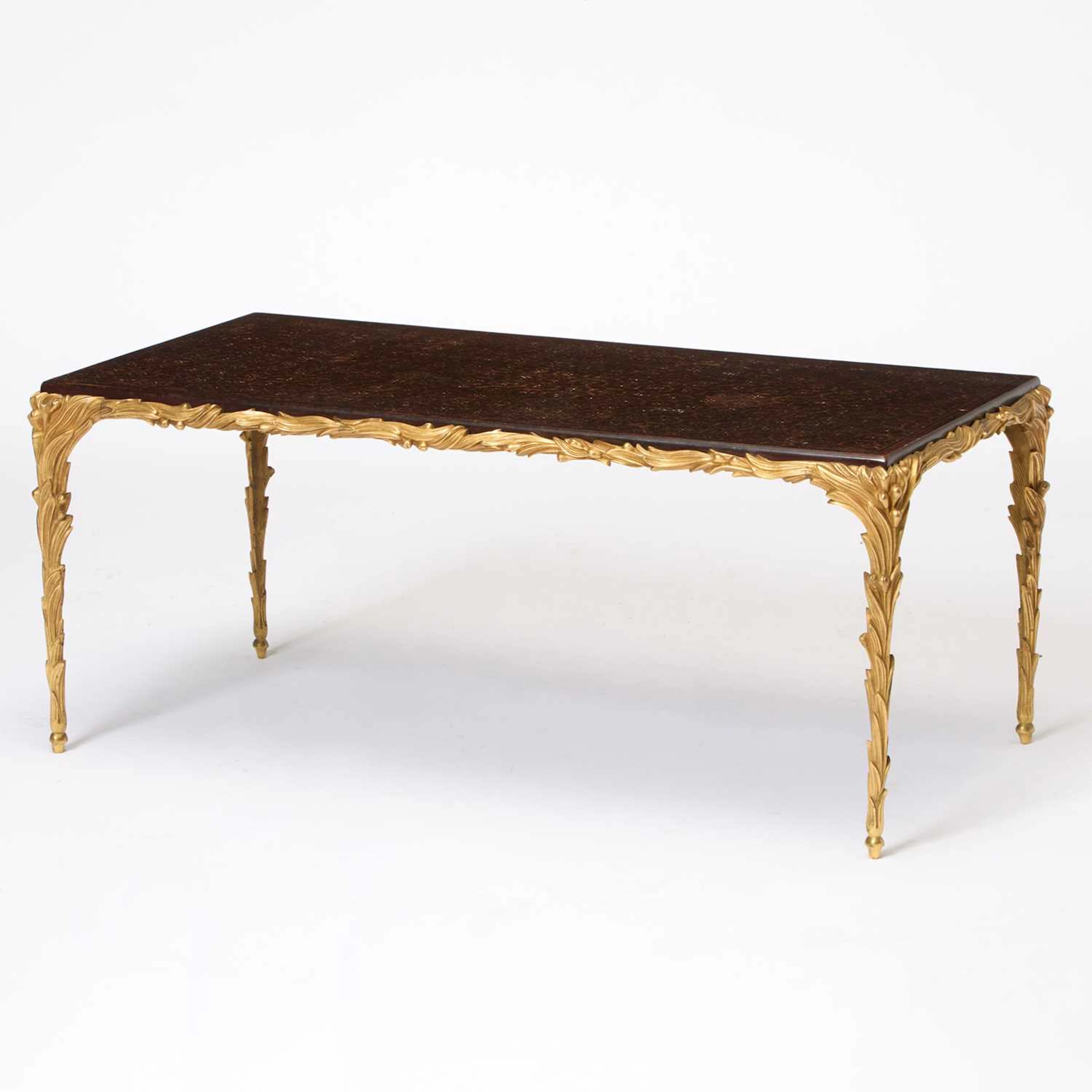 Maison Jansen Style Black Lacquer Inset Gilt Metal Coffee Table